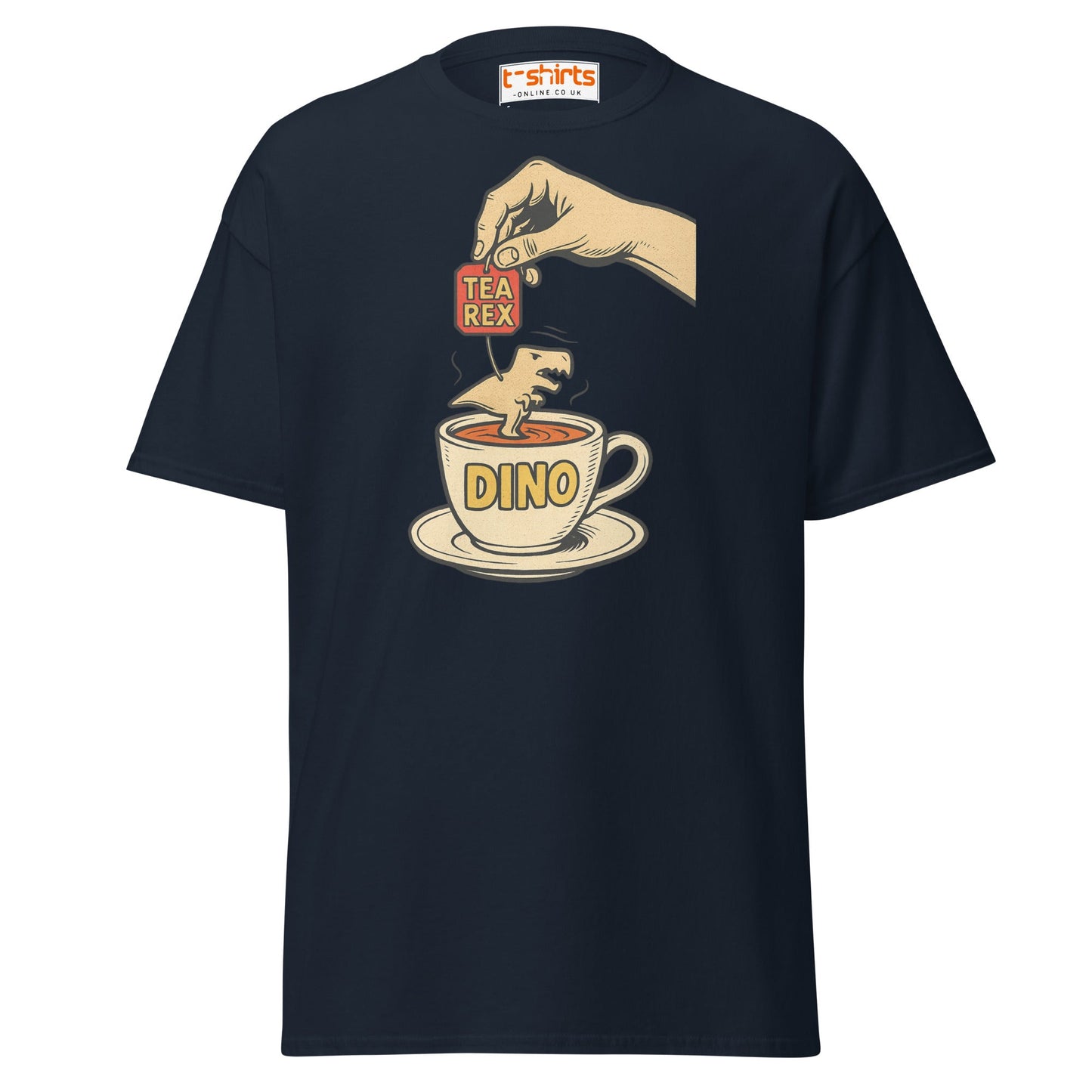 Tea Rex Dinosaur Pun T-Shirt – Funny Retro Comic Tee - Navy - T-Shirts Online