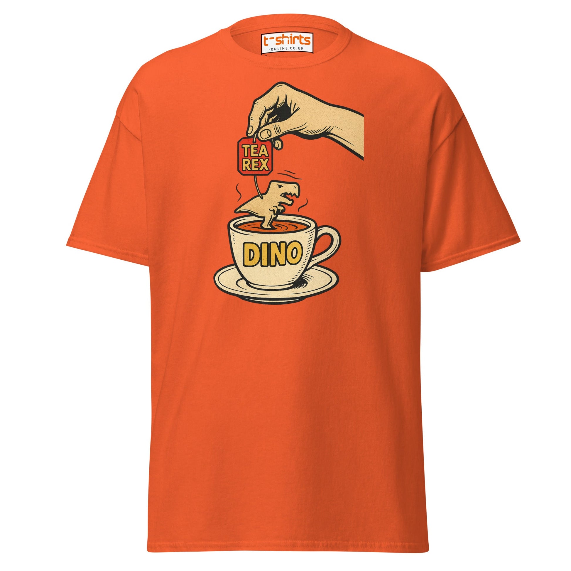 Tea Rex Dinosaur Pun T-Shirt – Funny Retro Comic Tee - Orange - T-Shirts Online