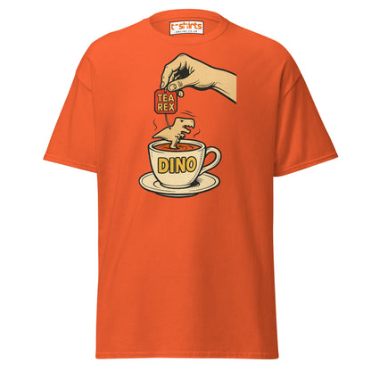 Tea Rex Dinosaur Pun T-Shirt – Funny Retro Comic Tee - Orange - T-Shirts Online