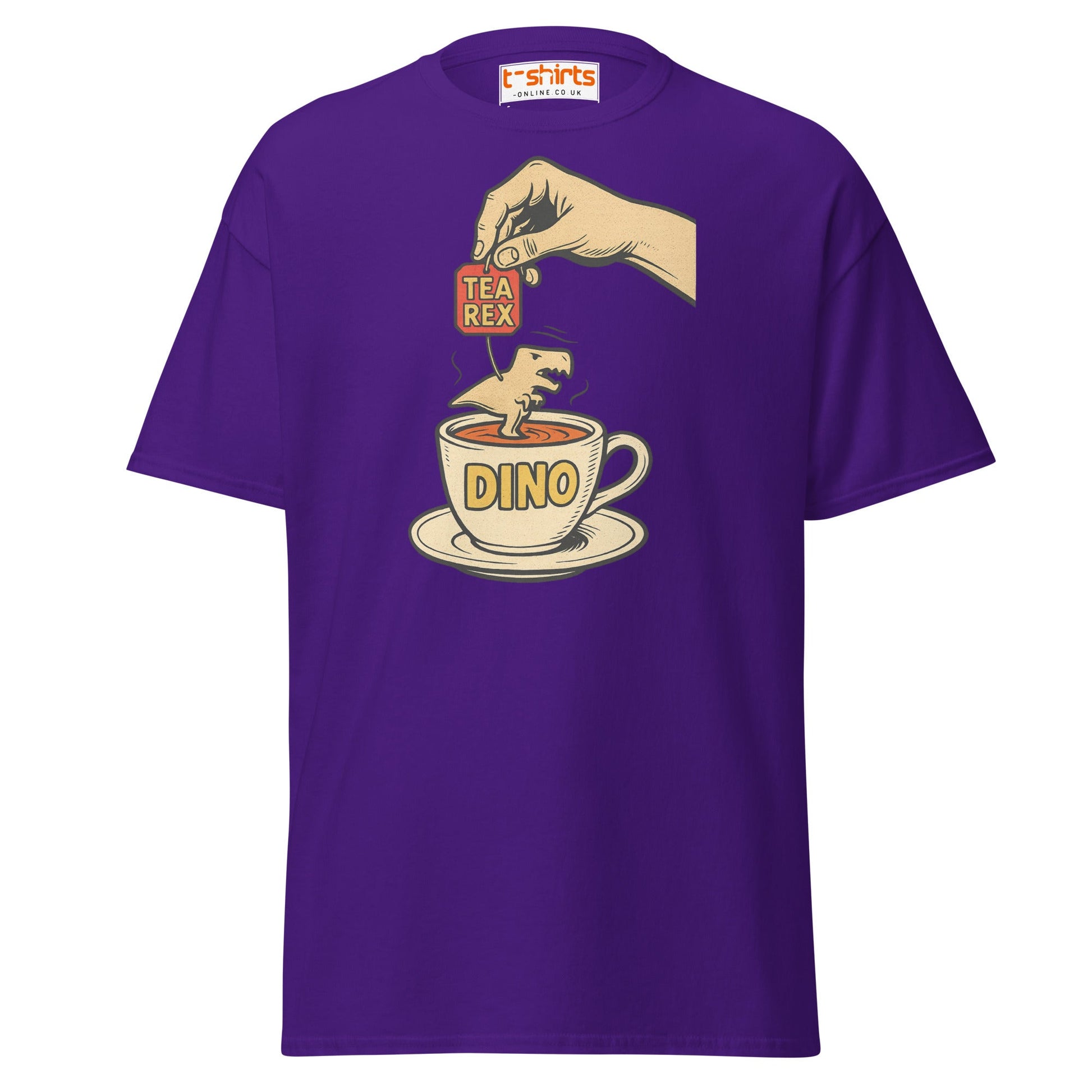 Tea Rex Dinosaur Pun T-Shirt – Funny Retro Comic Tee - Purple - T-Shirts Online