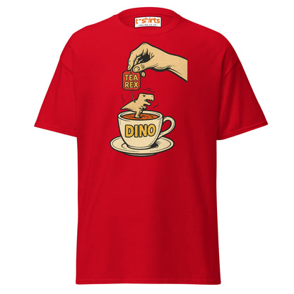 Tea Rex Dinosaur Pun T-Shirt – Funny Retro Comic Tee - Red - T-Shirts Online