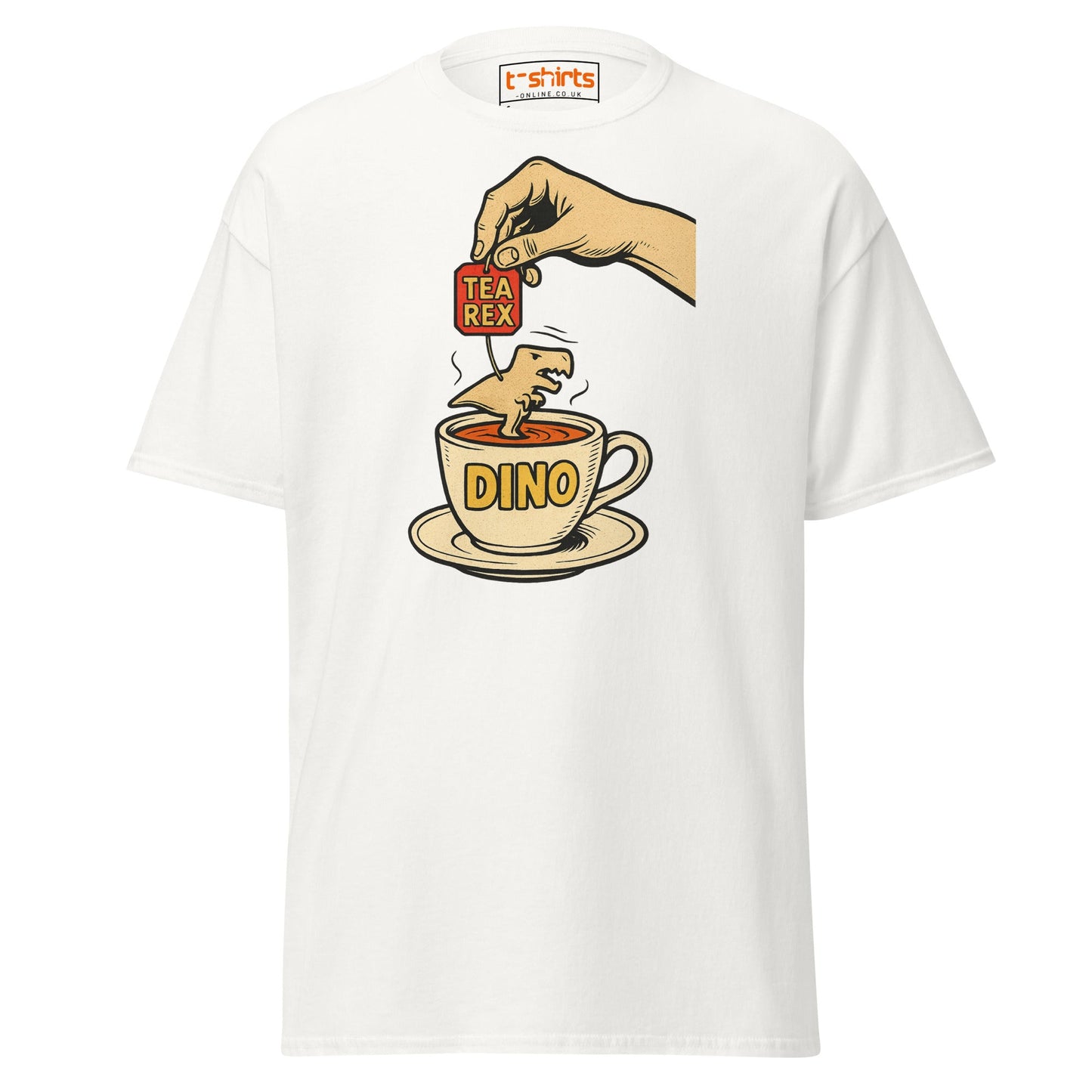 Tea Rex Dinosaur Pun T-Shirt – Funny Retro Comic Tee - White - T-Shirts Online