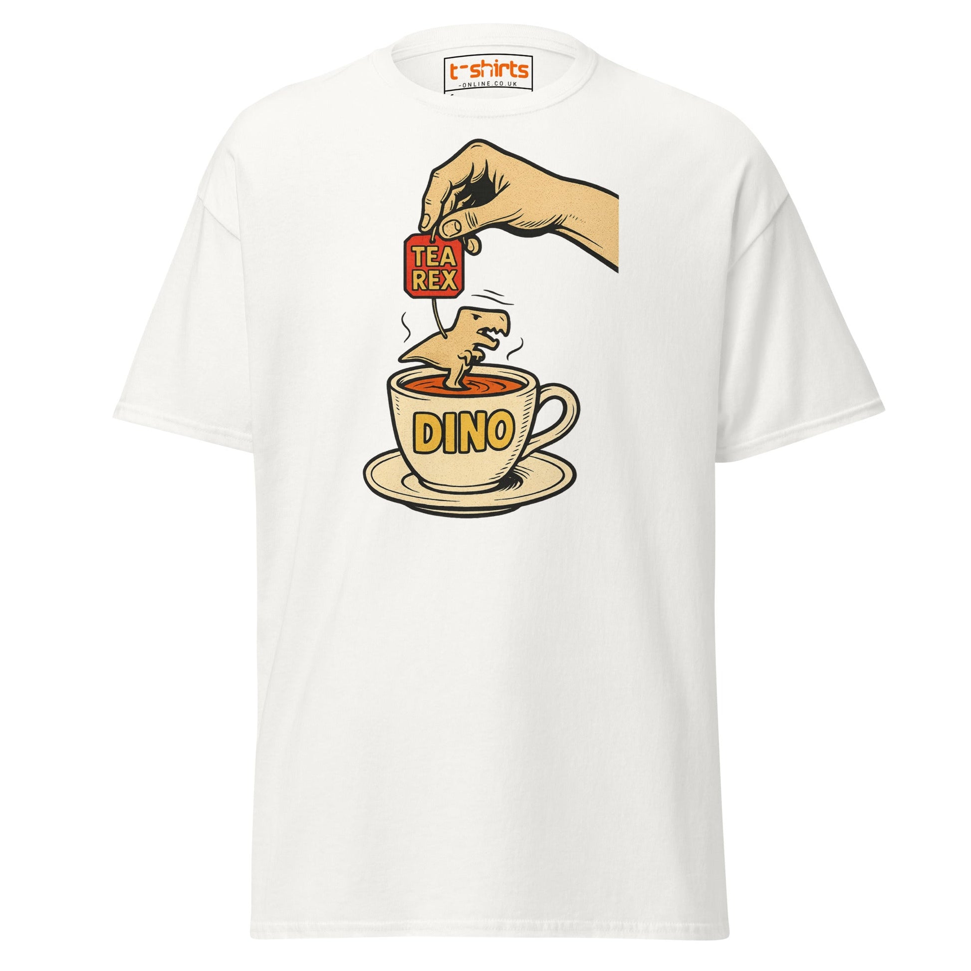Tea Rex Dinosaur Pun T-Shirt – Funny Retro Comic Tee - White - T-Shirts Online