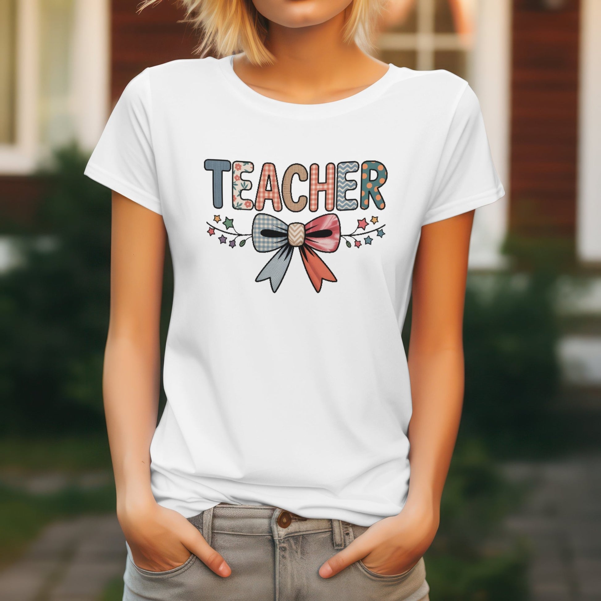 Teacher Bow T-Shirt | Softstyle Womens Tee - Black - T-Shirts Online