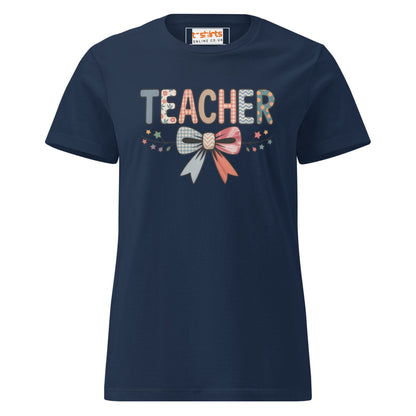 Teacher Bow T-Shirt | Softstyle Womens Tee - Navy - T-Shirts Online