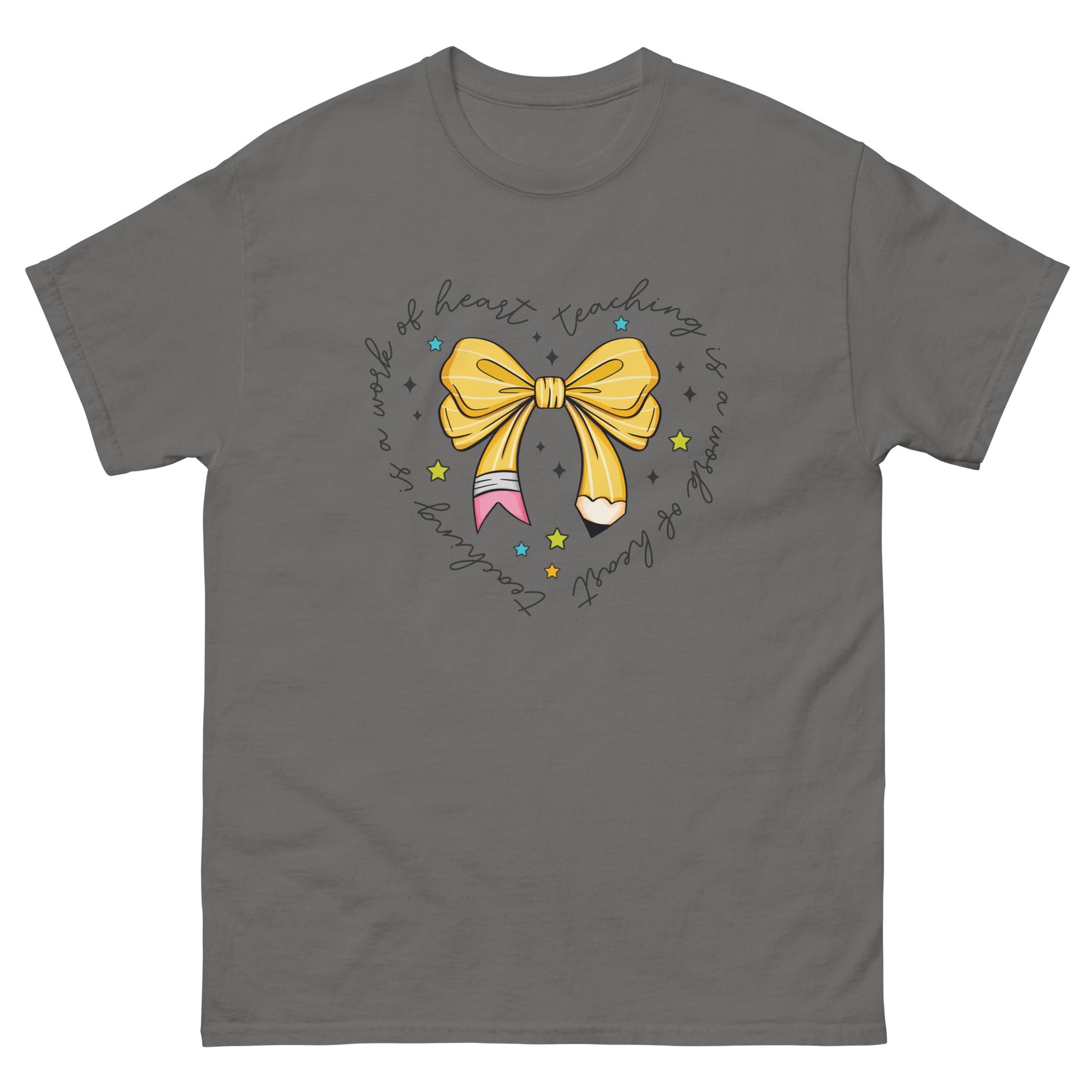 Teaching is a Work of Heart | Teachers T-Shirt - Charcoal - T-Shirts Online