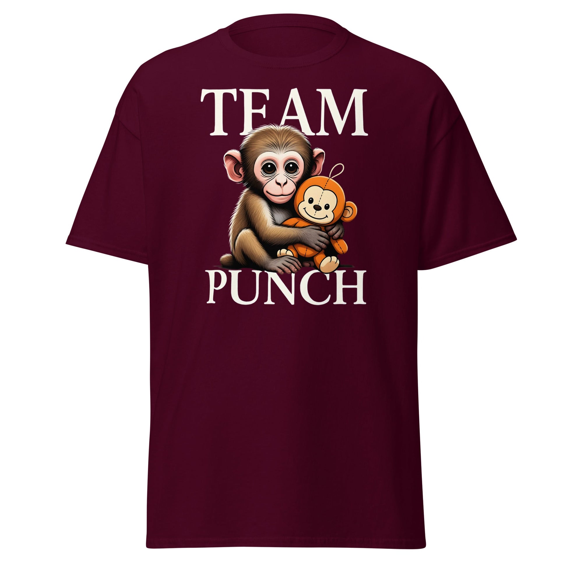 Team Punch Monkey T-Shirt – Cute Graphic Tee - Maroon - T-Shirts Online