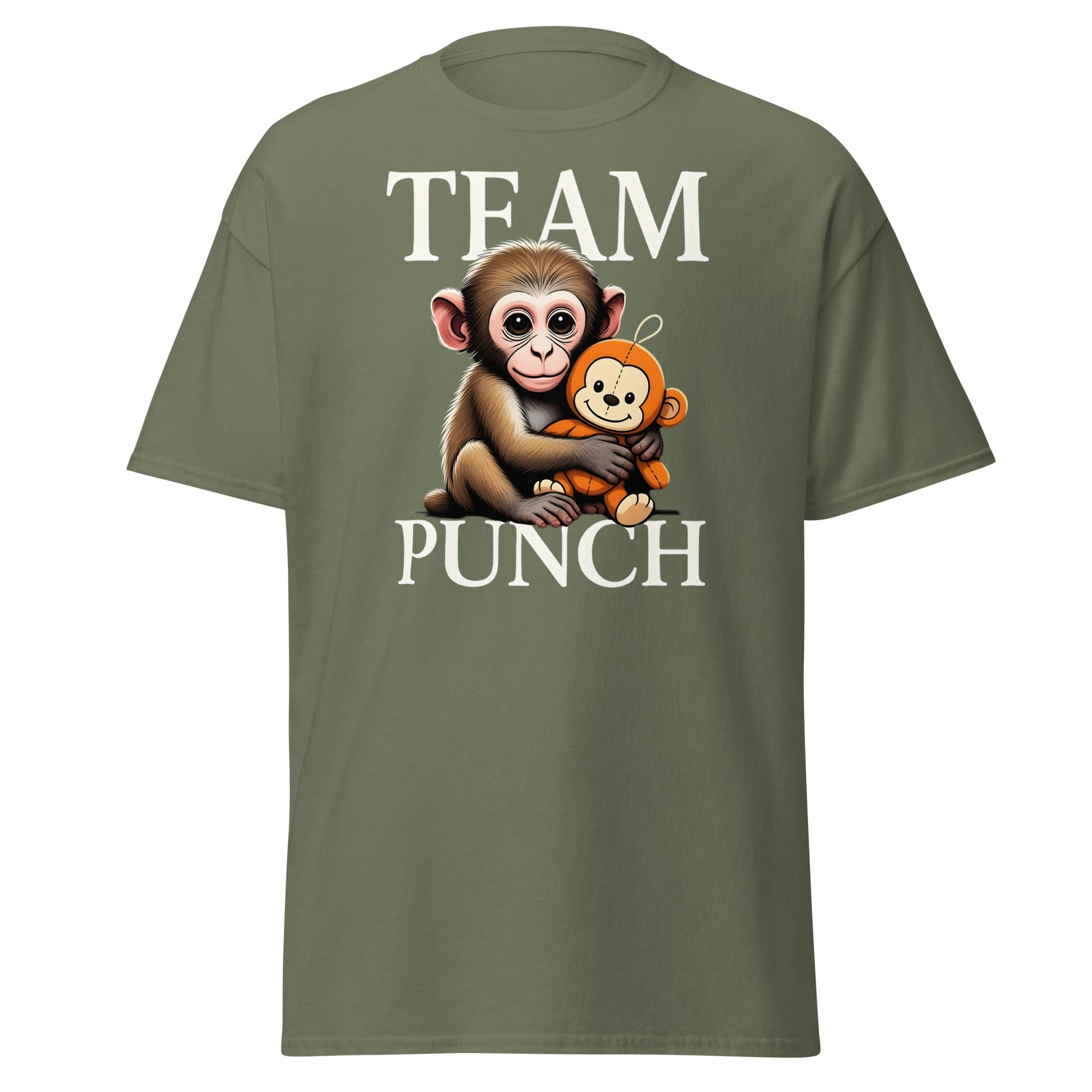 Team Punch Monkey T-Shirt – Cute Graphic Tee - Military Green - T-Shirts Online