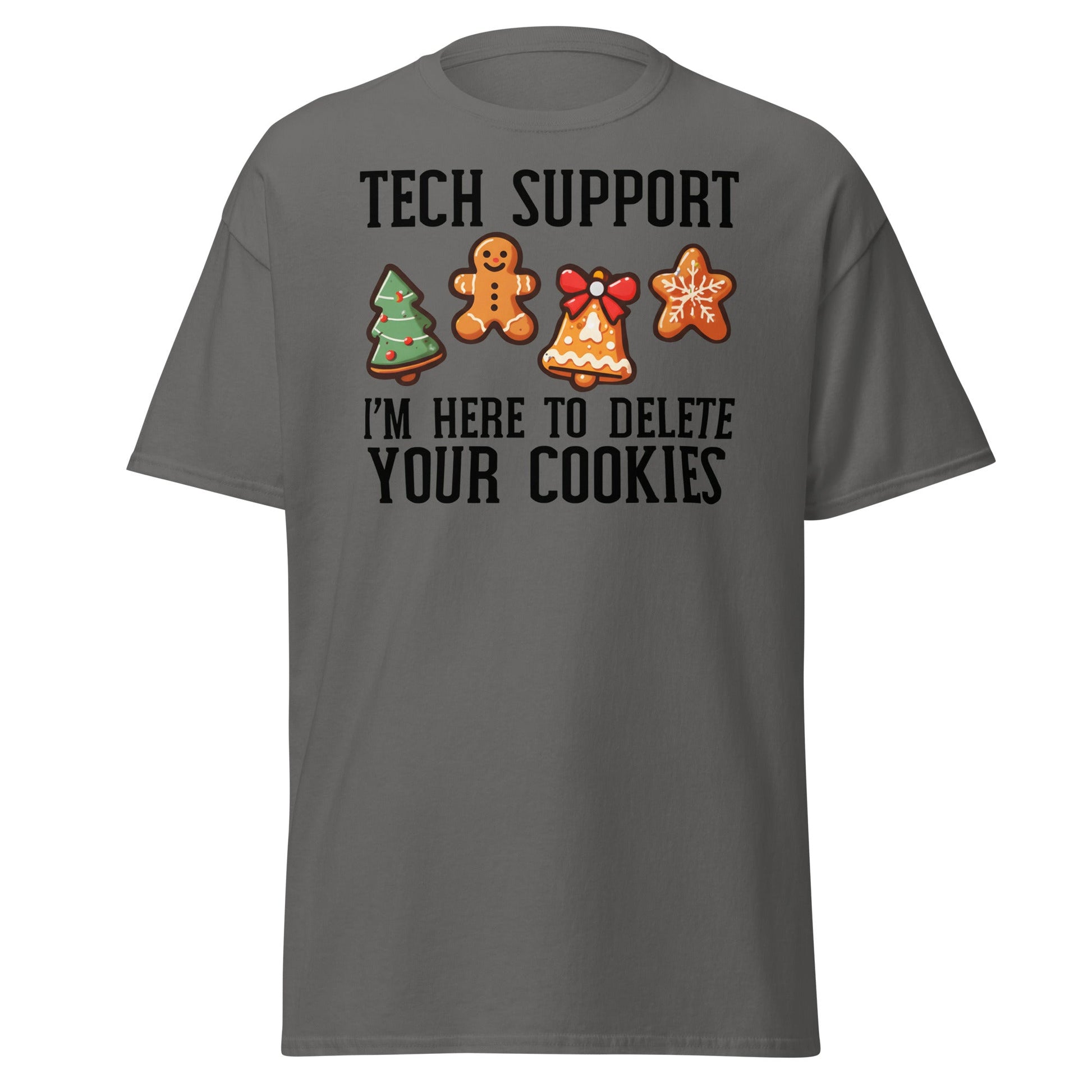 Tech Support Delete Your Cookies Funny Christmas Tee - Charcoal - T-Shirts Online