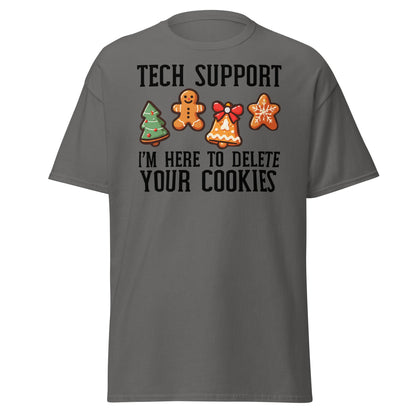 Tech Support Delete Your Cookies Funny Christmas Tee - Charcoal - T-Shirts Online