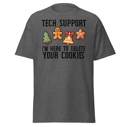 Tech Support Delete Your Cookies Funny Christmas Tee - Dark Heather - T-Shirts Online