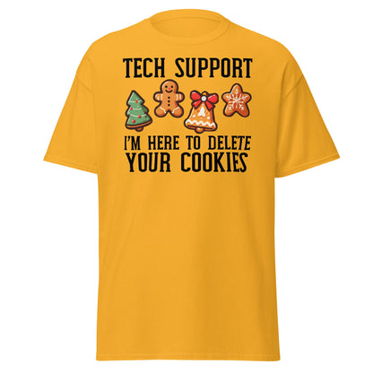 Tech Support Delete Your Cookies Funny Christmas Tee - Gold - T-Shirts Online