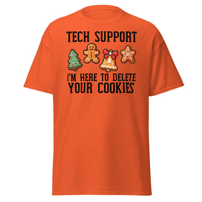 Tech Support Delete Your Cookies Funny Christmas Tee - Orange - T-Shirts Online