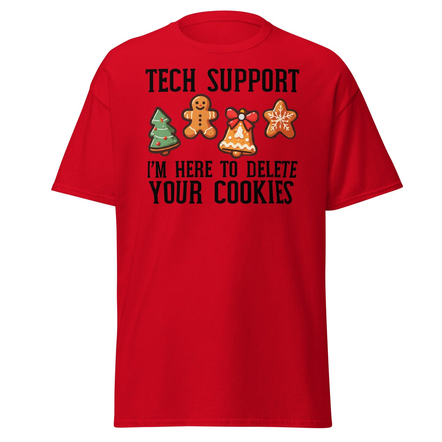 Tech Support Delete Your Cookies Funny Christmas Tee - Red - T-Shirts Online
