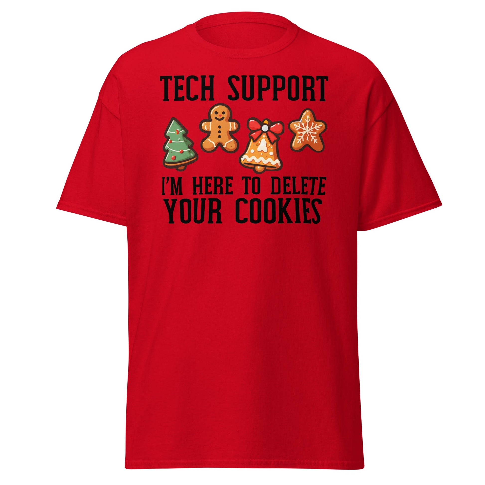 Tech Support Delete Your Cookies Funny Christmas Tee - Red - T-Shirts Online