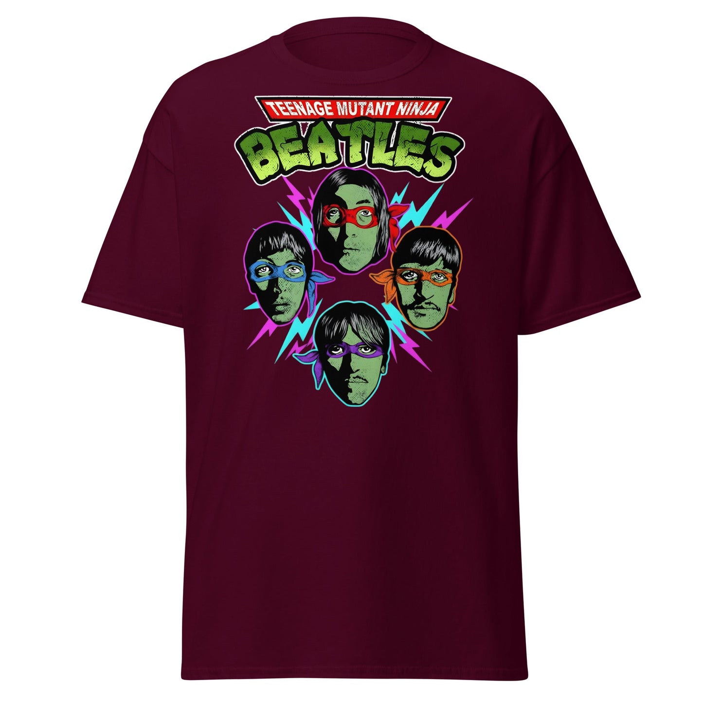 Teenage Mutant Ninja Beatles T-Shirt – TMNT Parody Tee - Maroon - T-Shirts Online