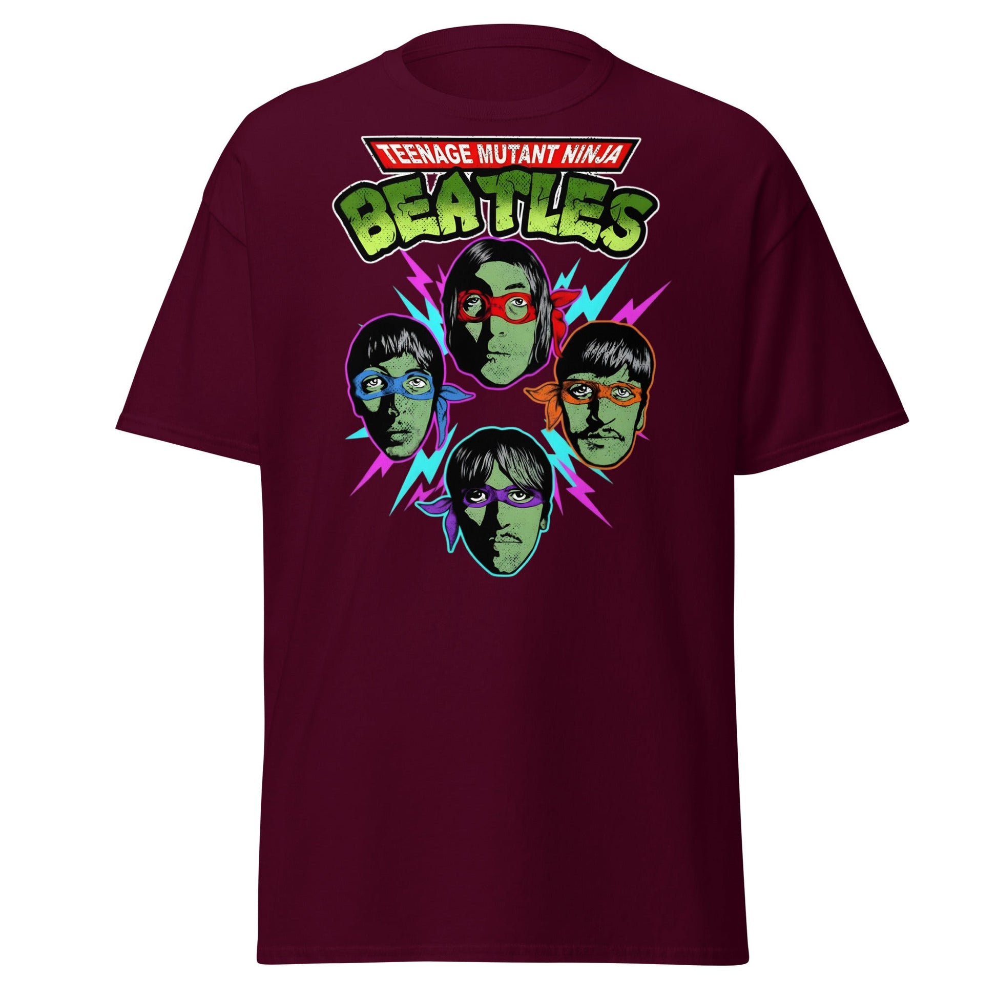 Teenage Mutant Ninja Beatles T-Shirt – TMNT Parody Tee - Maroon - T-Shirts Online