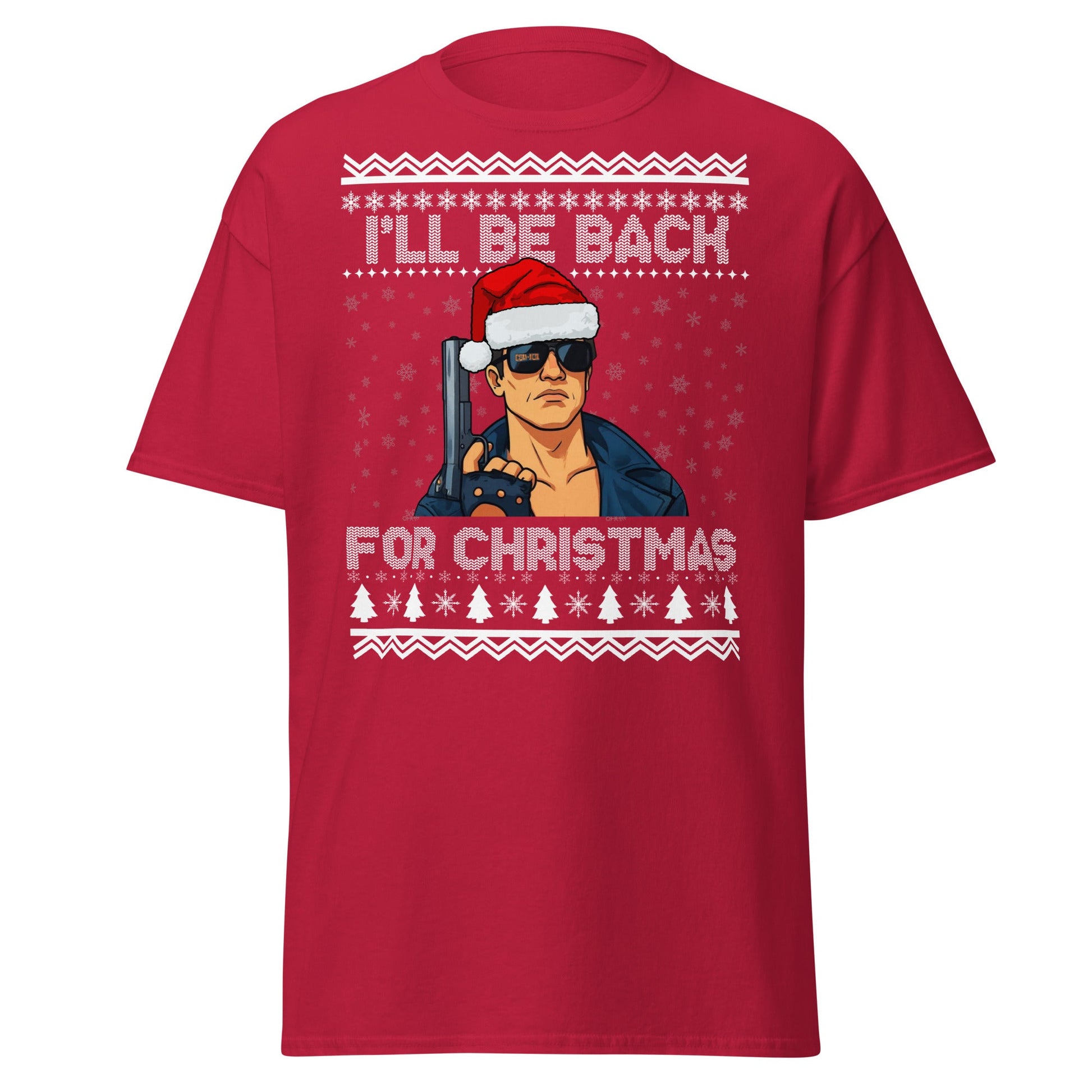 Terminator Santa Christmas T-Shirt | Funny Action Movie Tee - Cardinal - T-Shirts Online