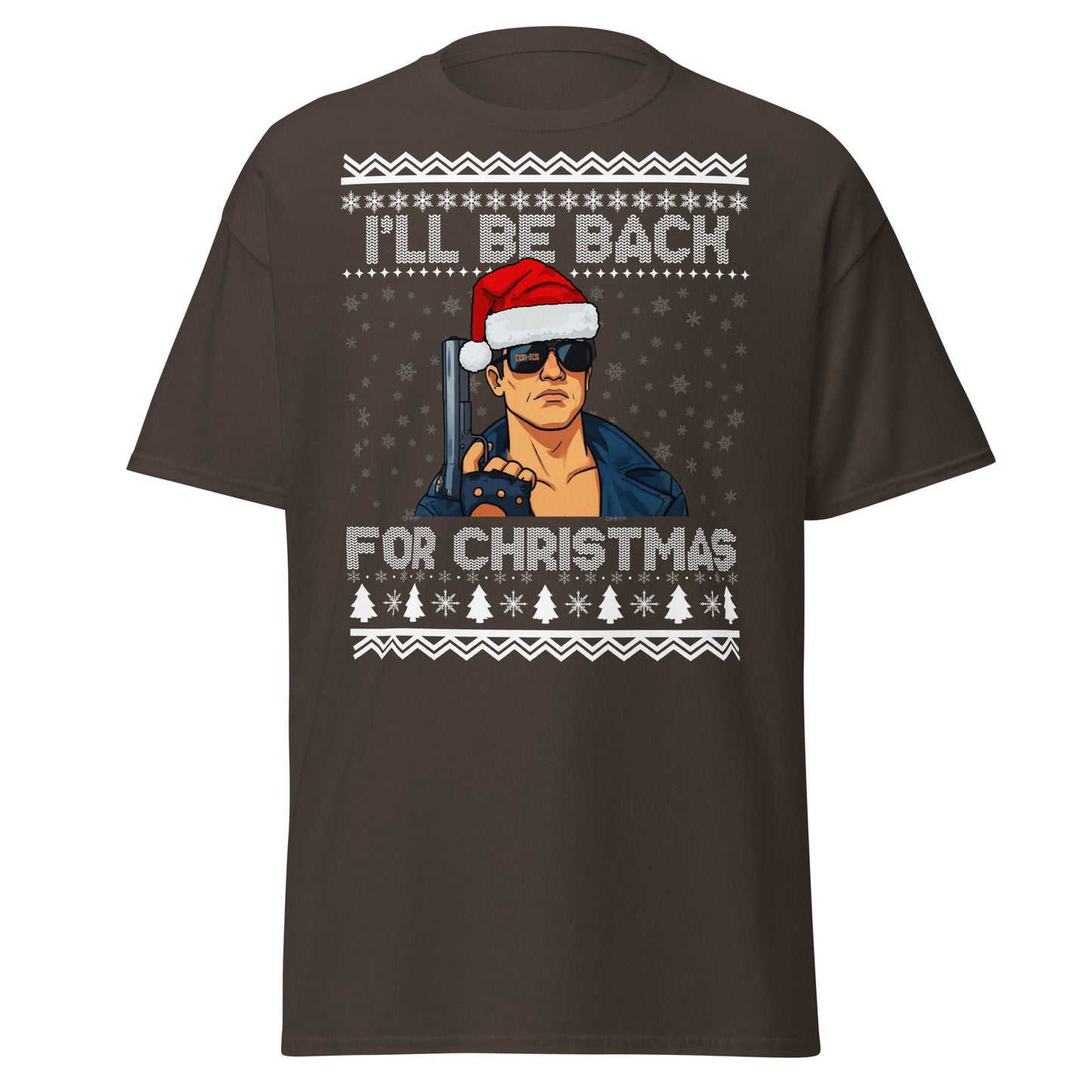 Terminator Santa Christmas T-Shirt | Funny Action Movie Tee - Dark Chocolate - T-Shirts Online