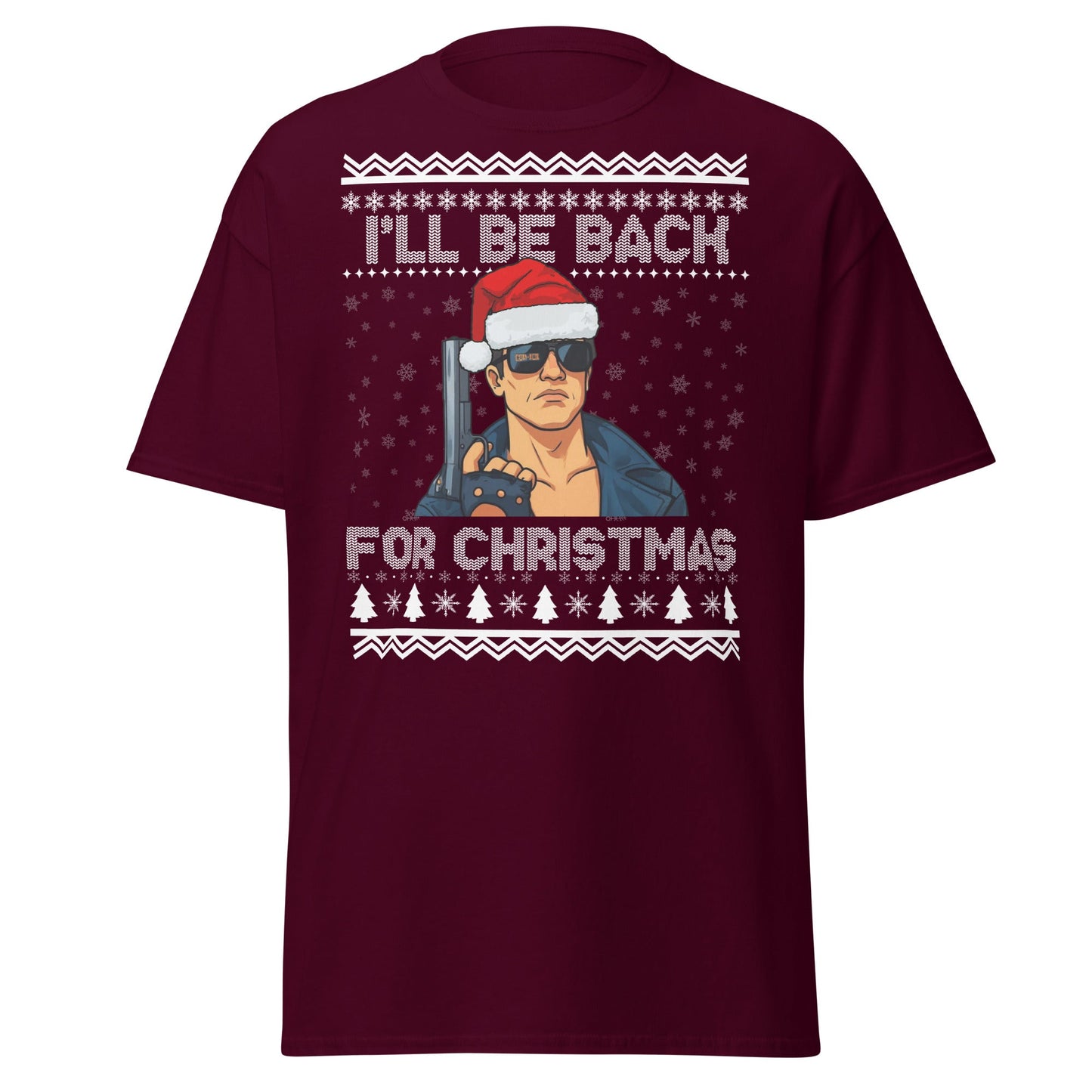 Terminator Santa Christmas T-Shirt | Funny Action Movie Tee - Maroon - T-Shirts Online
