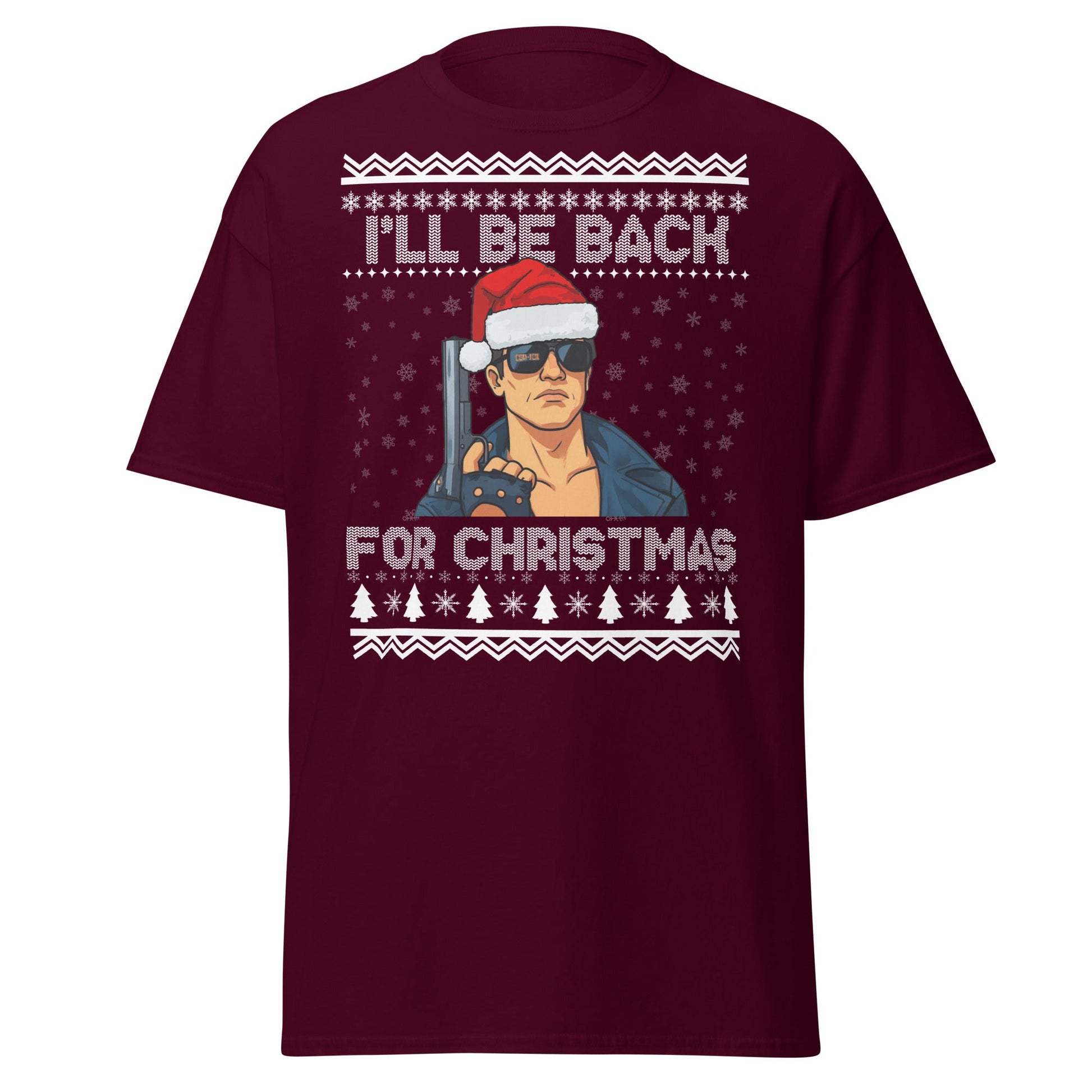 Terminator Santa Christmas T-Shirt | Funny Action Movie Tee - Maroon - T-Shirts Online