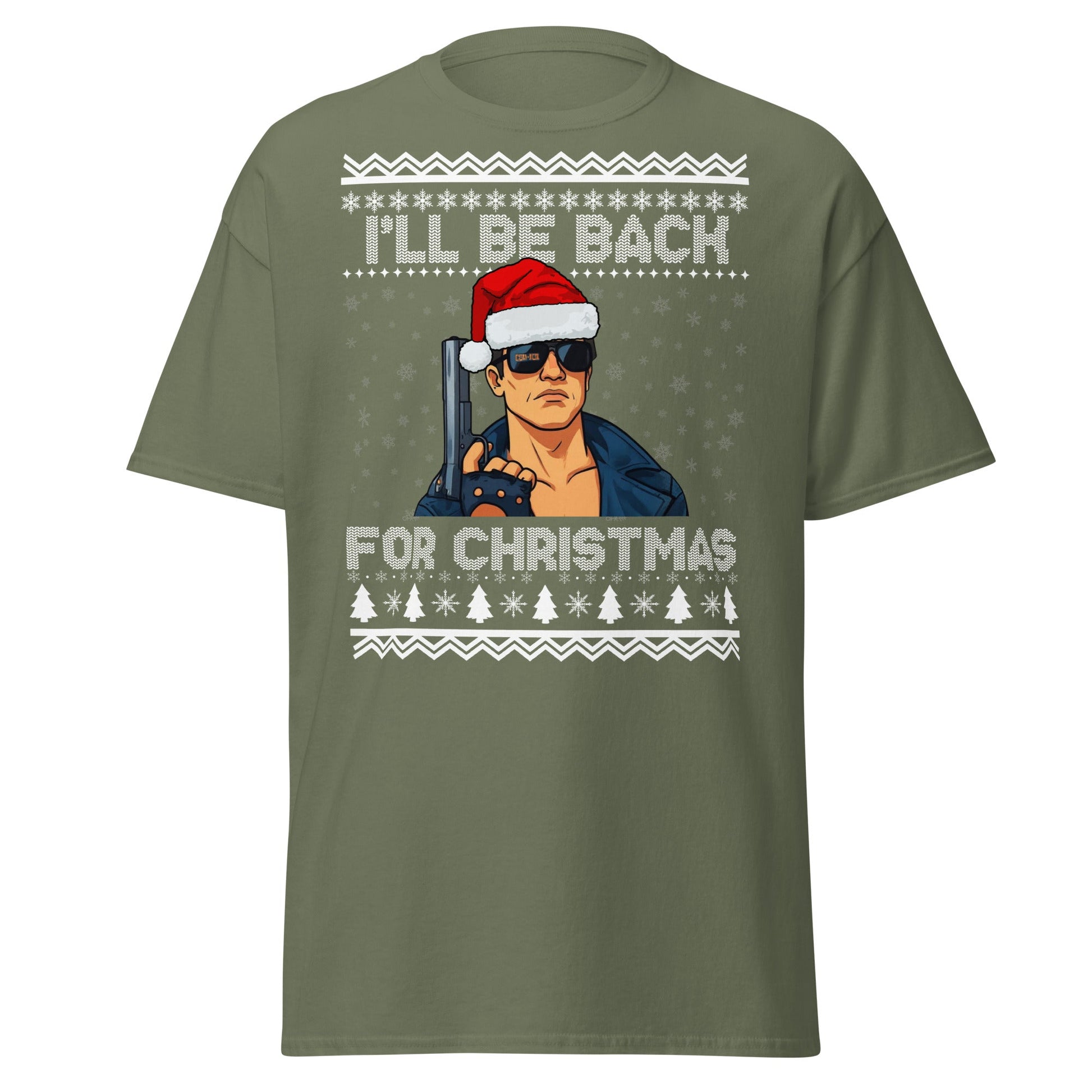 Terminator Santa Christmas T-Shirt | Funny Action Movie Tee - Military Green - T-Shirts Online