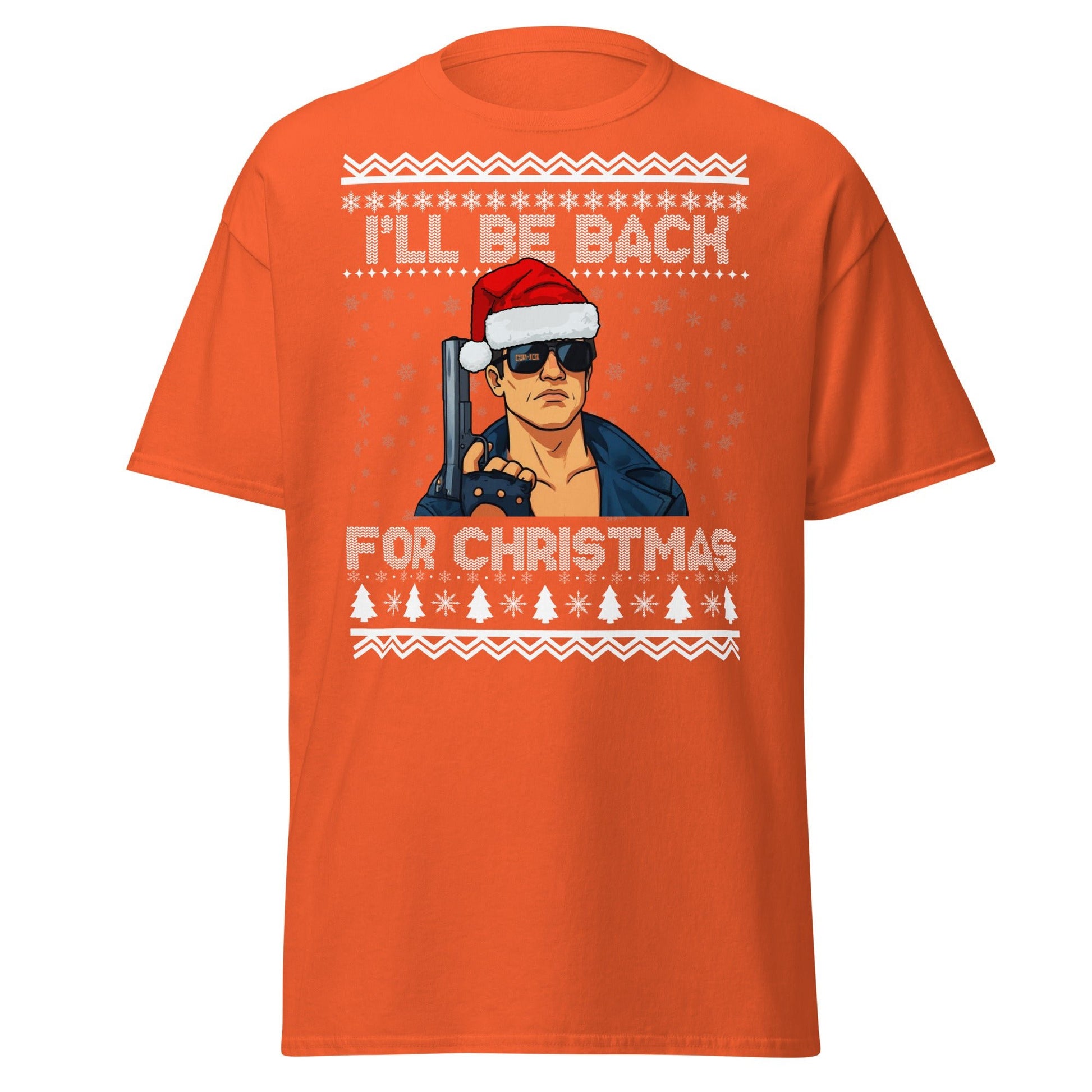 Terminator Santa Christmas T-Shirt | Funny Action Movie Tee - Orange - T-Shirts Online