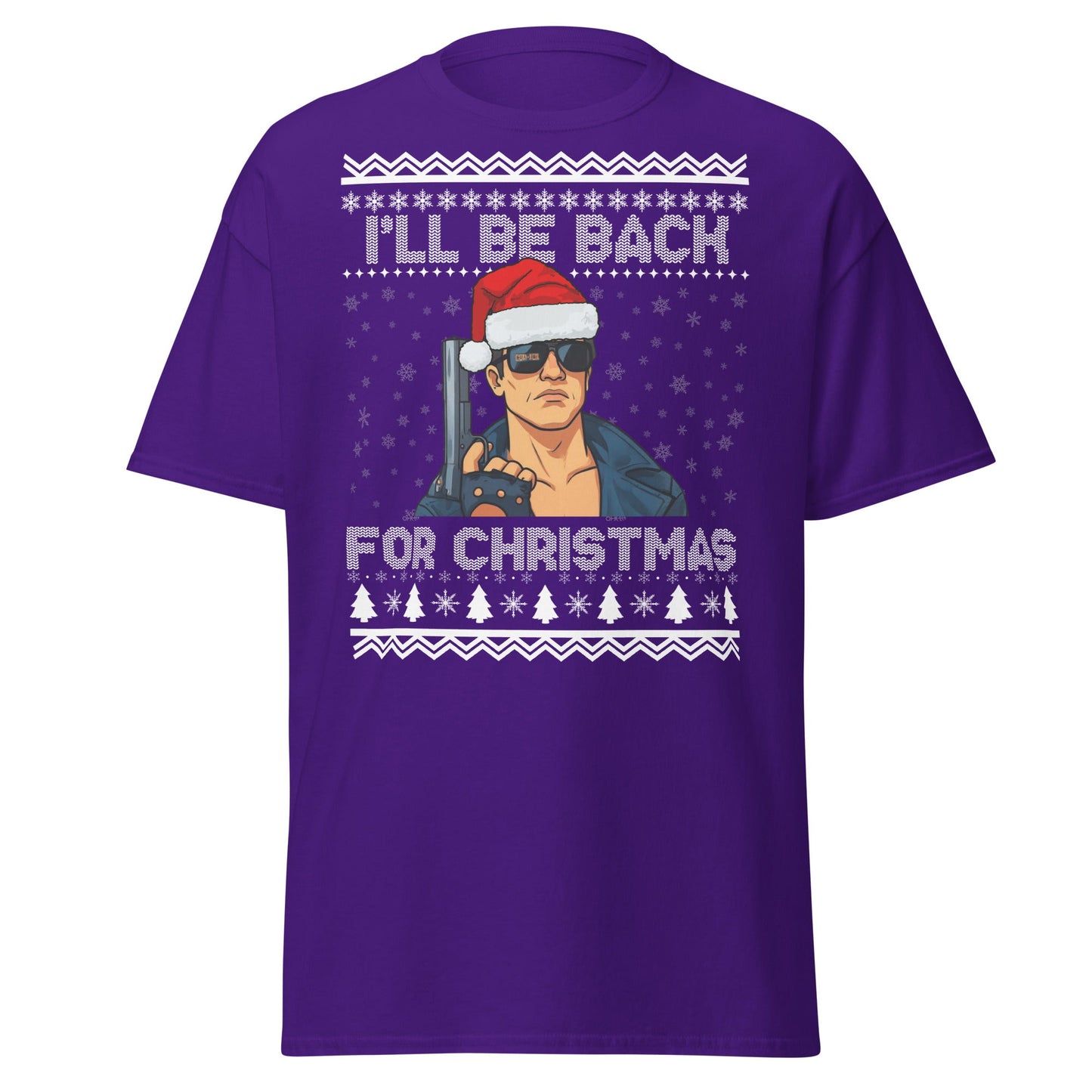 Terminator Santa Christmas T-Shirt | Funny Action Movie Tee - Purple - T-Shirts Online