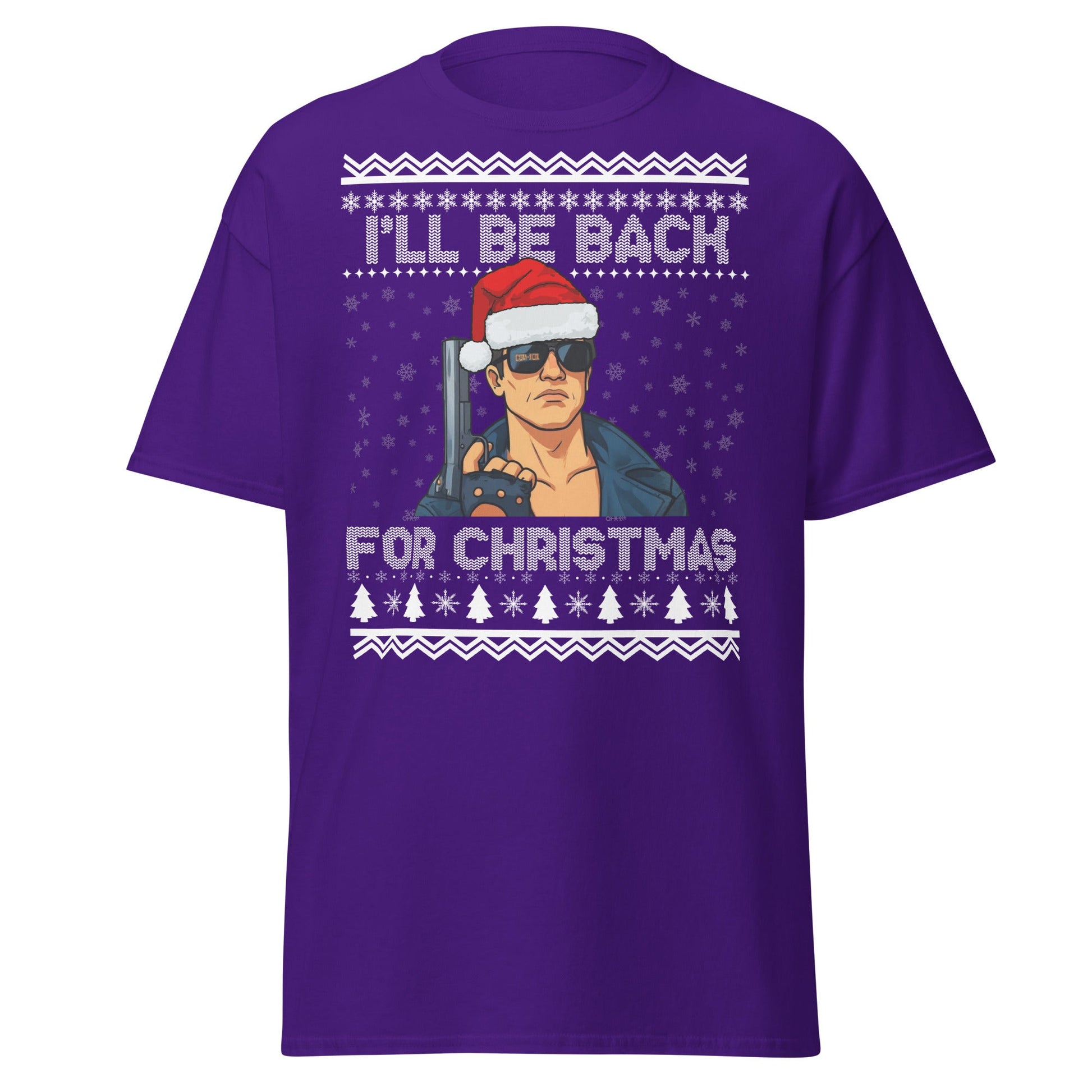 Terminator Santa Christmas T-Shirt | Funny Action Movie Tee - Purple - T-Shirts Online