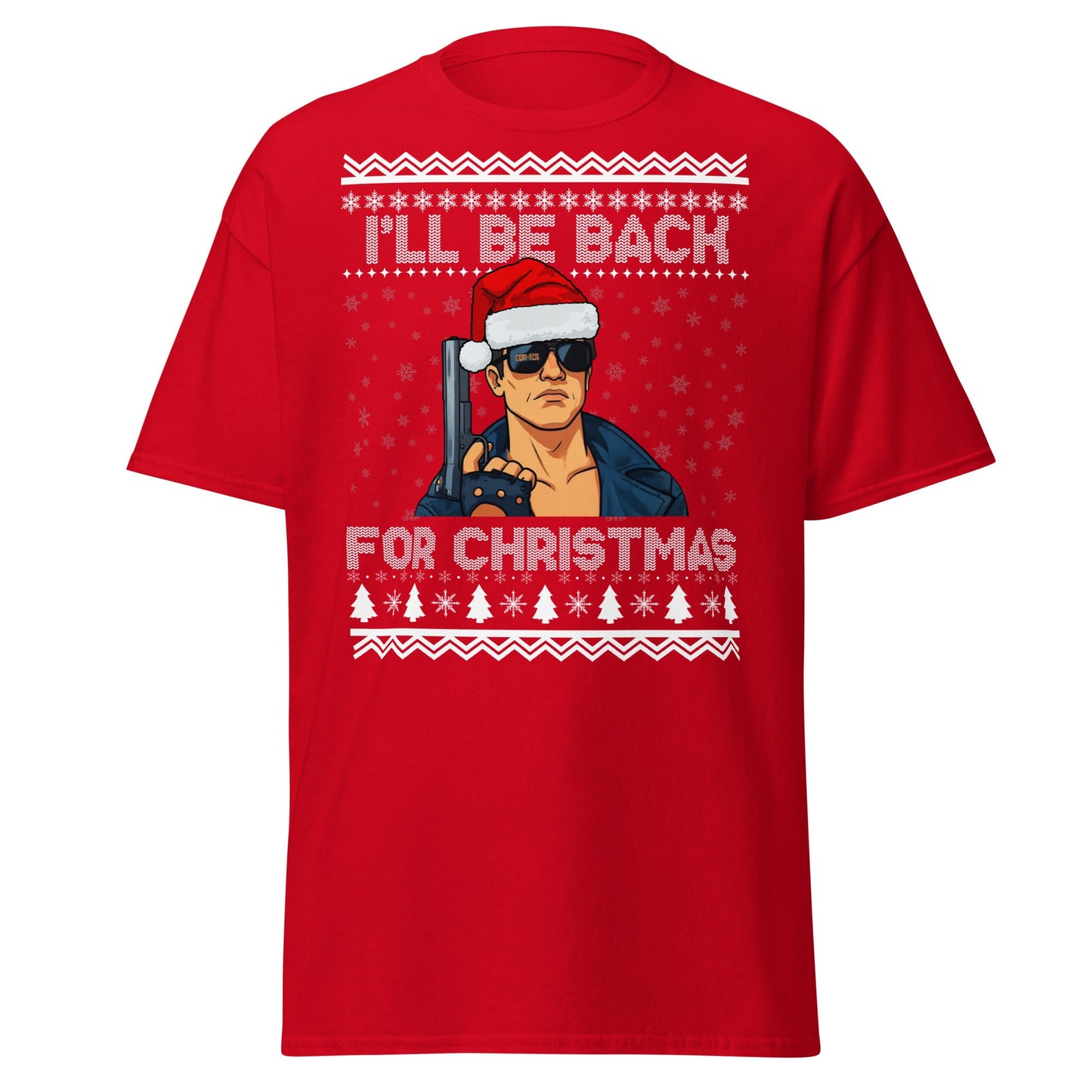 Terminator Santa Christmas T-Shirt | Funny Action Movie Tee - Red - T-Shirts Online