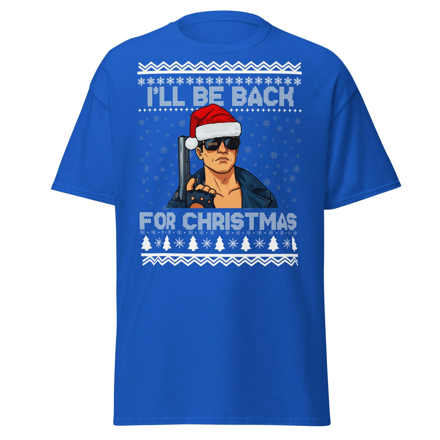 Terminator Santa Christmas T-Shirt | Funny Action Movie Tee - Royal - T-Shirts Online