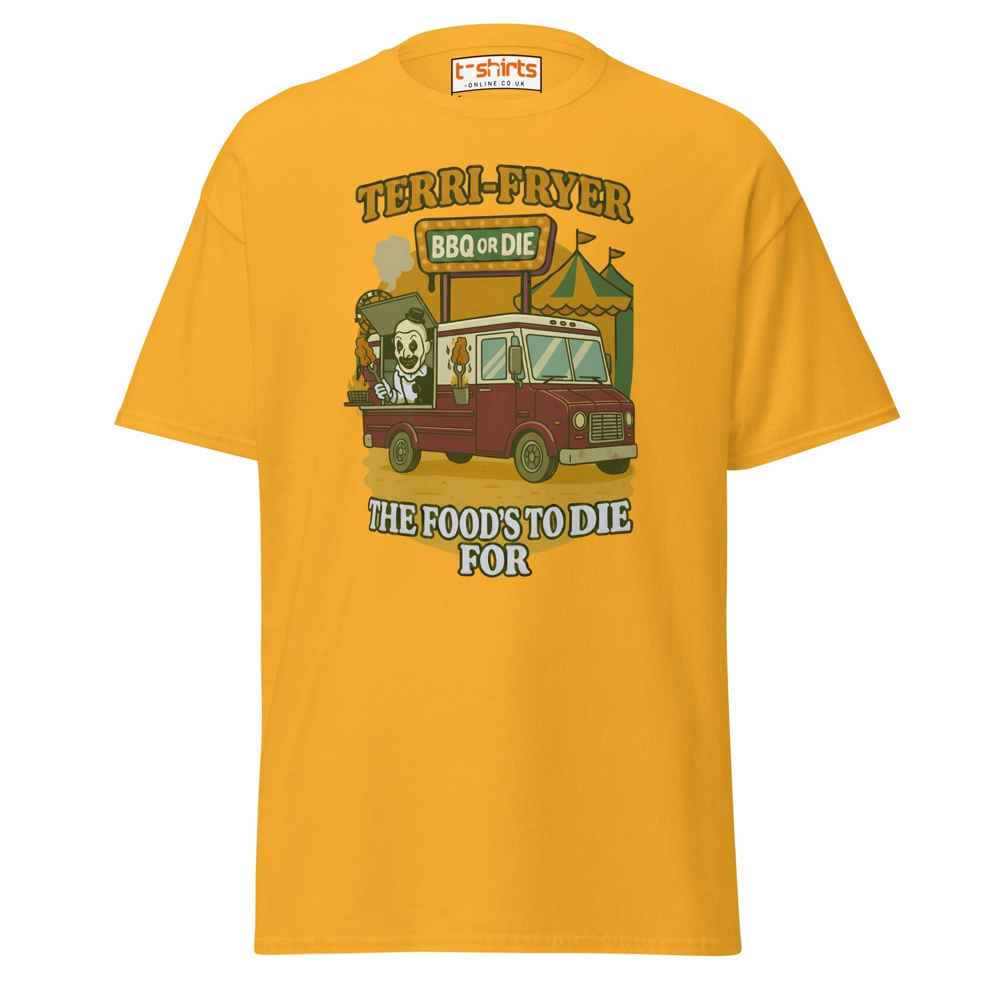 Terri - Fryer BBQ or Die Funny T-Shirt - Gold - T-Shirts Online