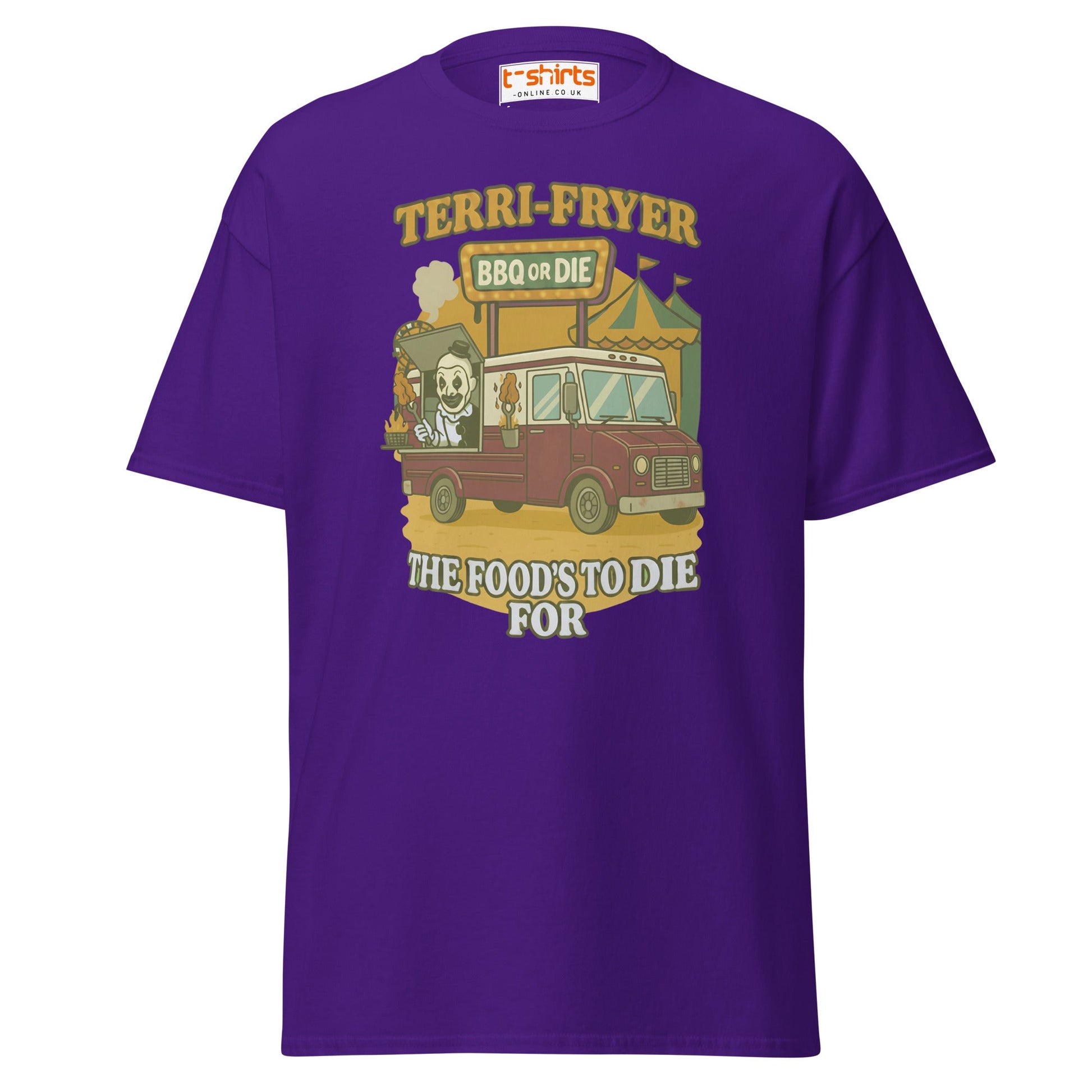 Terri - Fryer BBQ or Die Funny T-Shirt - Purple - T-Shirts Online