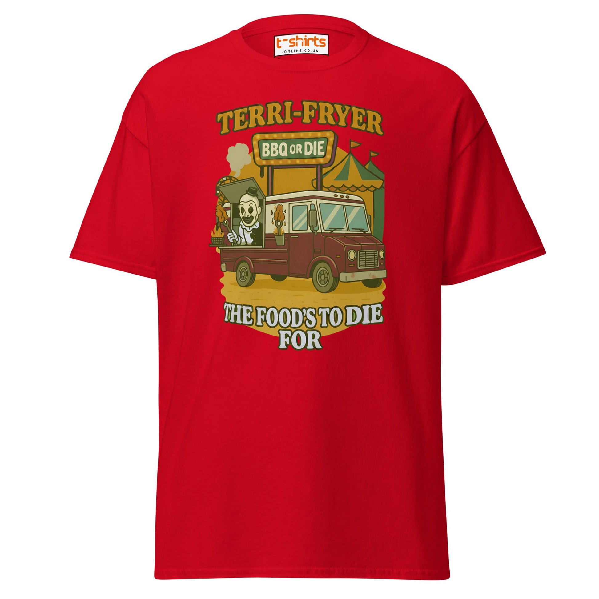 Terri - Fryer BBQ or Die Funny T-Shirt - Red - T-Shirts Online