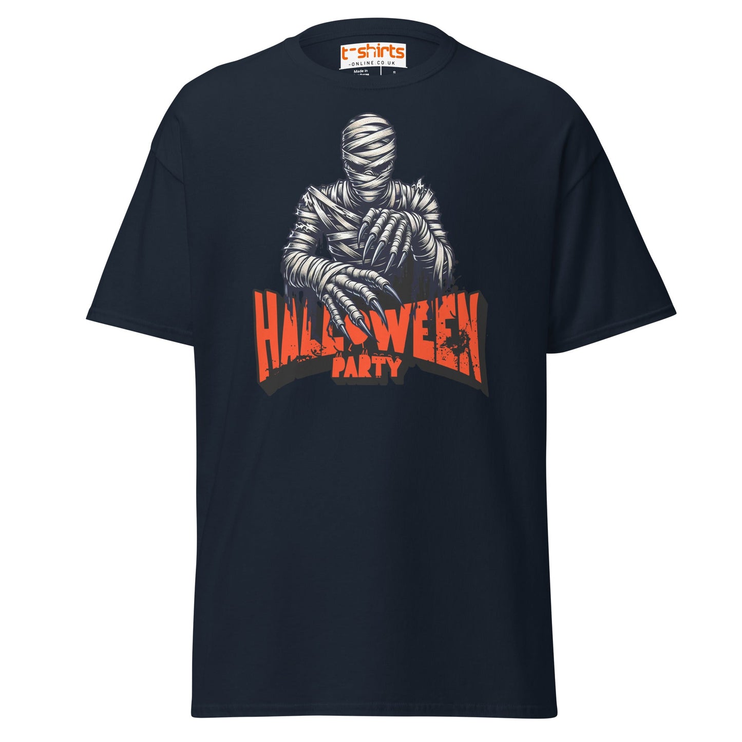 Terrifying Mummy Halloween Party Tee - Unwrap the Fun! - Navy - T-Shirts Online