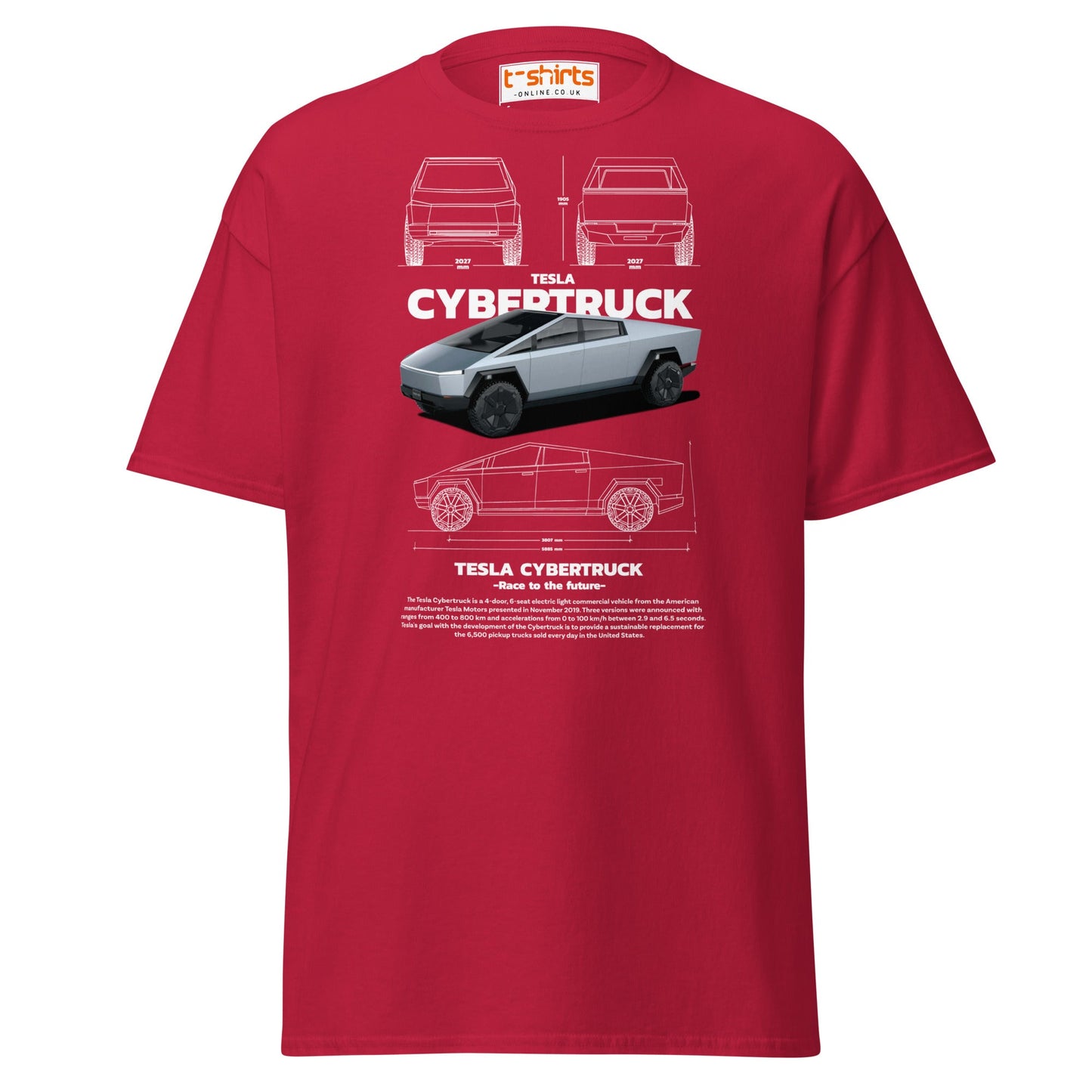 Tesla Cybertruck T-Shirt | Futuristic Pickup Graphic Tee - Cardinal - T-Shirts Online