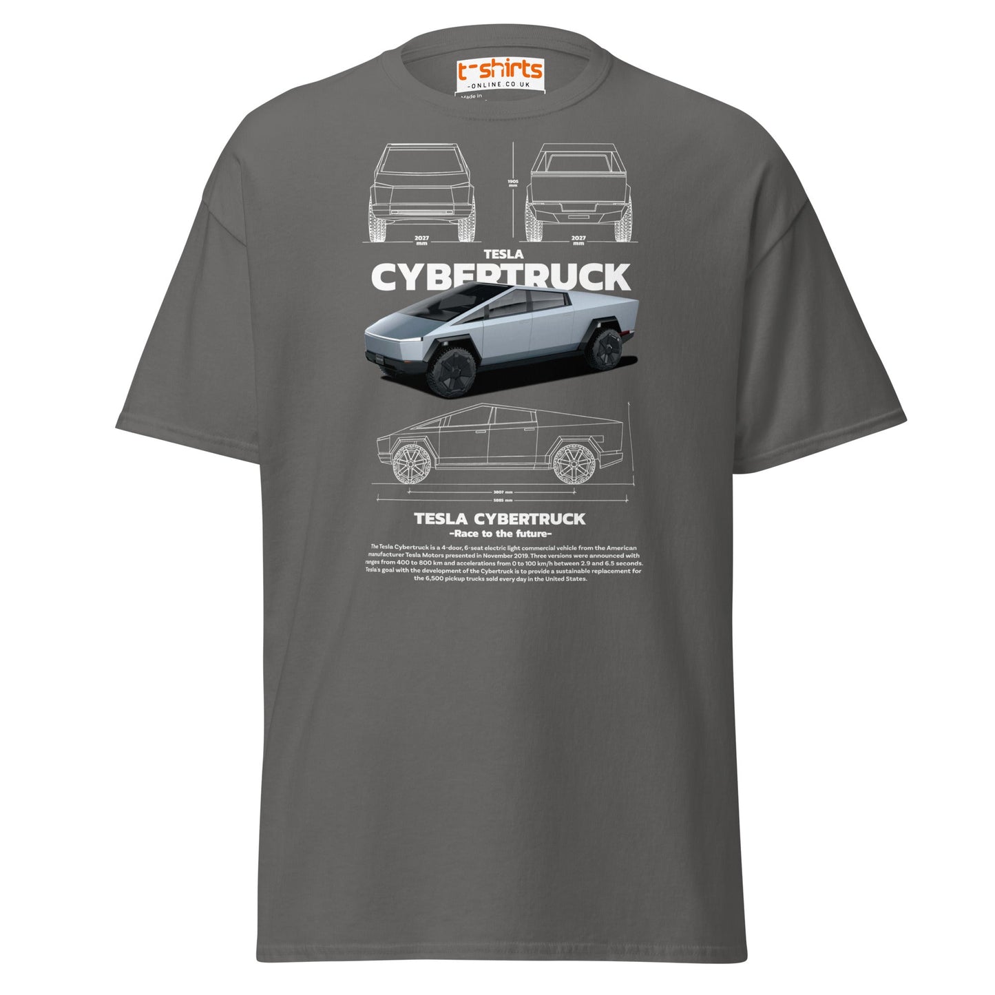 Tesla Cybertruck T-Shirt | Futuristic Pickup Graphic Tee - Charcoal - T-Shirts Online