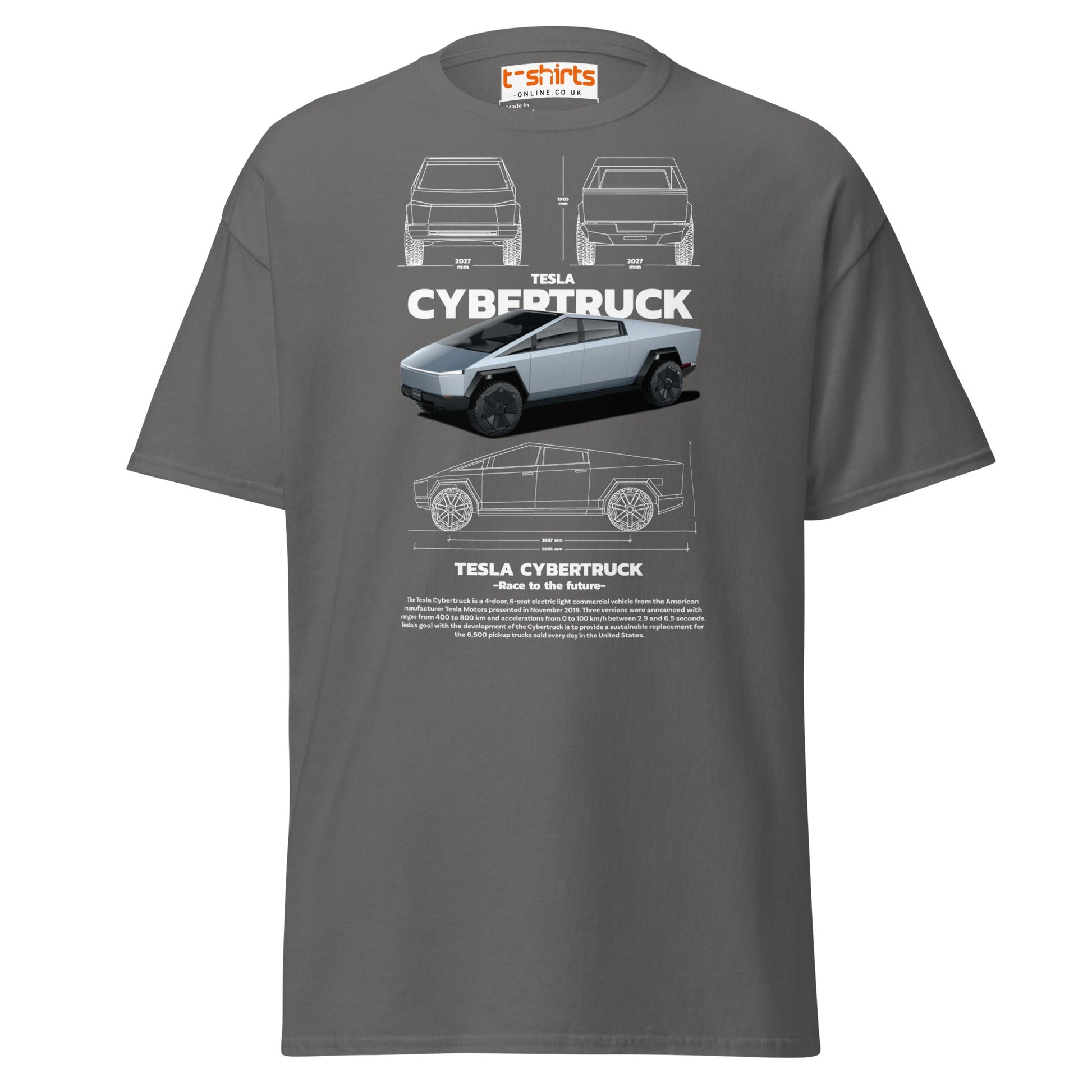 Tesla Cybertruck T-Shirt | Futuristic Pickup Graphic Tee - Charcoal - T-Shirts Online