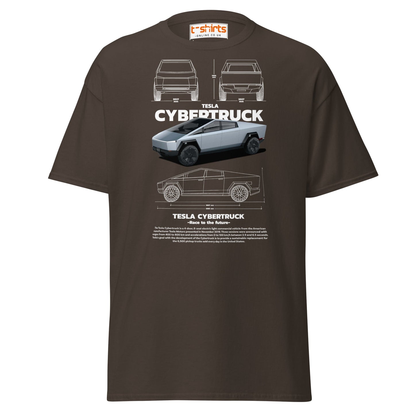 Tesla Cybertruck T-Shirt | Futuristic Pickup Graphic Tee - Dark Chocolate - T-Shirts Online