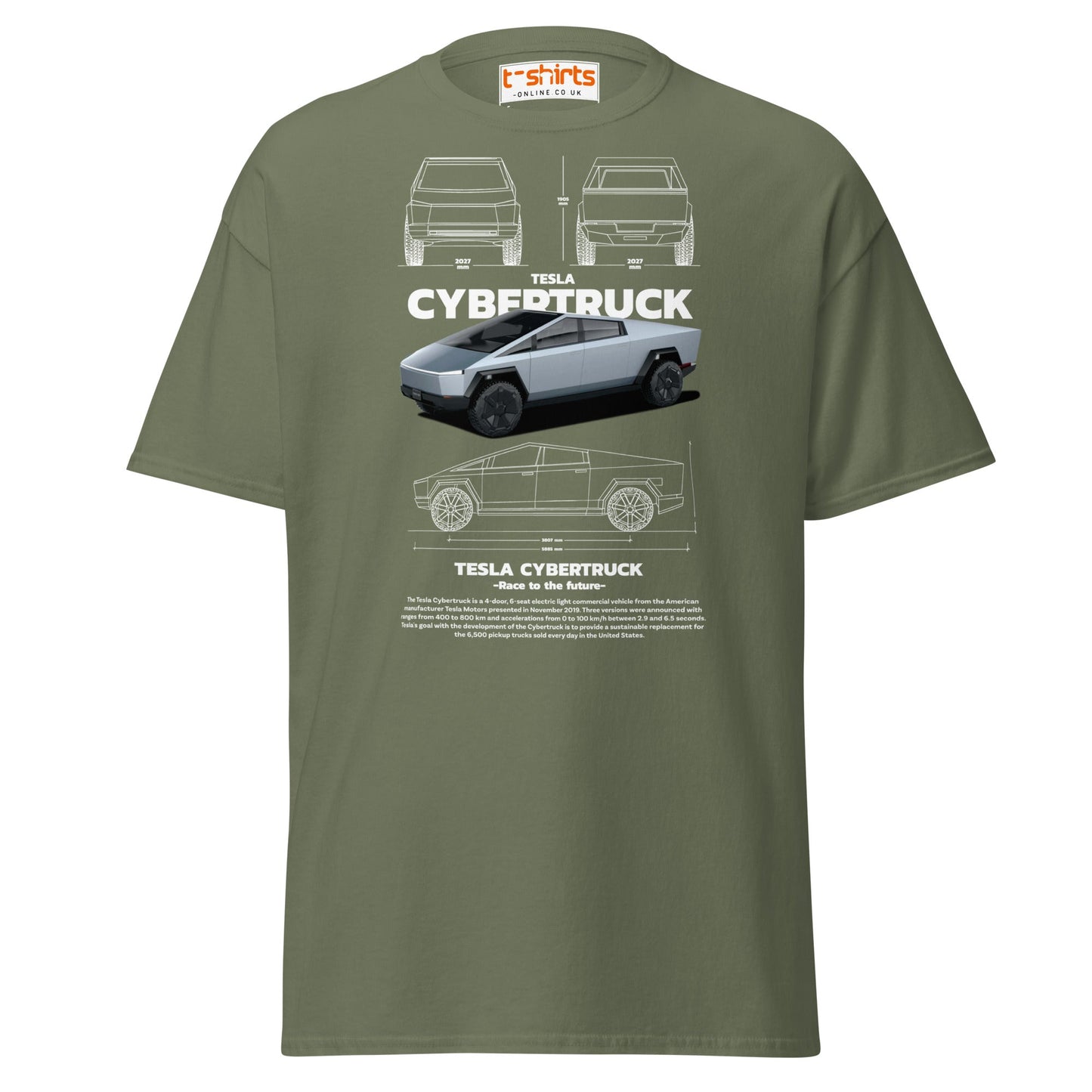 Tesla Cybertruck T-Shirt | Futuristic Pickup Graphic Tee - Military Green - T-Shirts Online