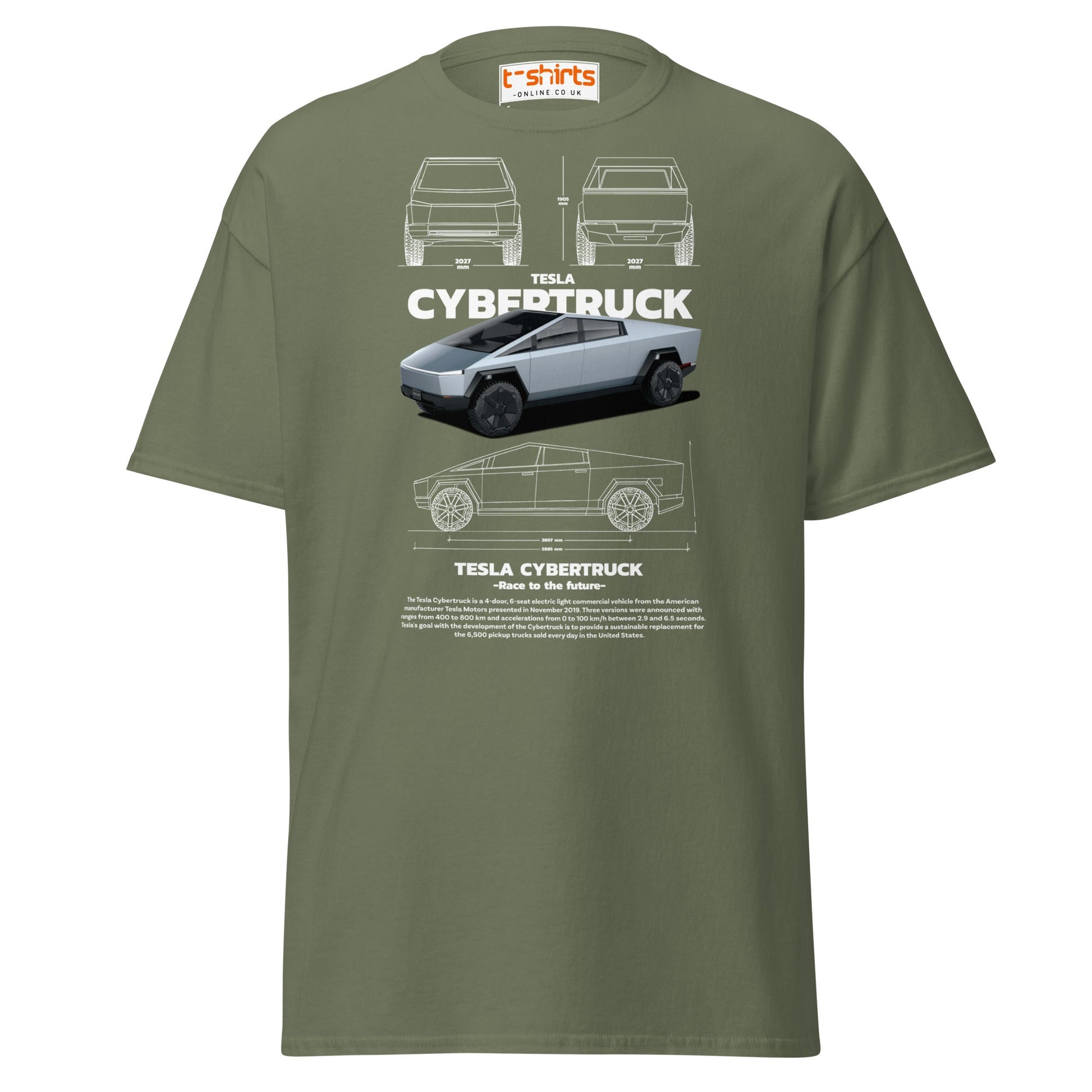 Tesla Cybertruck T-Shirt | Futuristic Pickup Graphic Tee - Military Green - T-Shirts Online