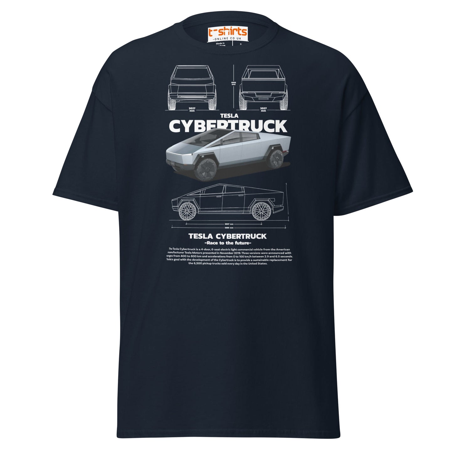 Tesla Cybertruck T-Shirt | Futuristic Pickup Graphic Tee - Navy - T-Shirts Online