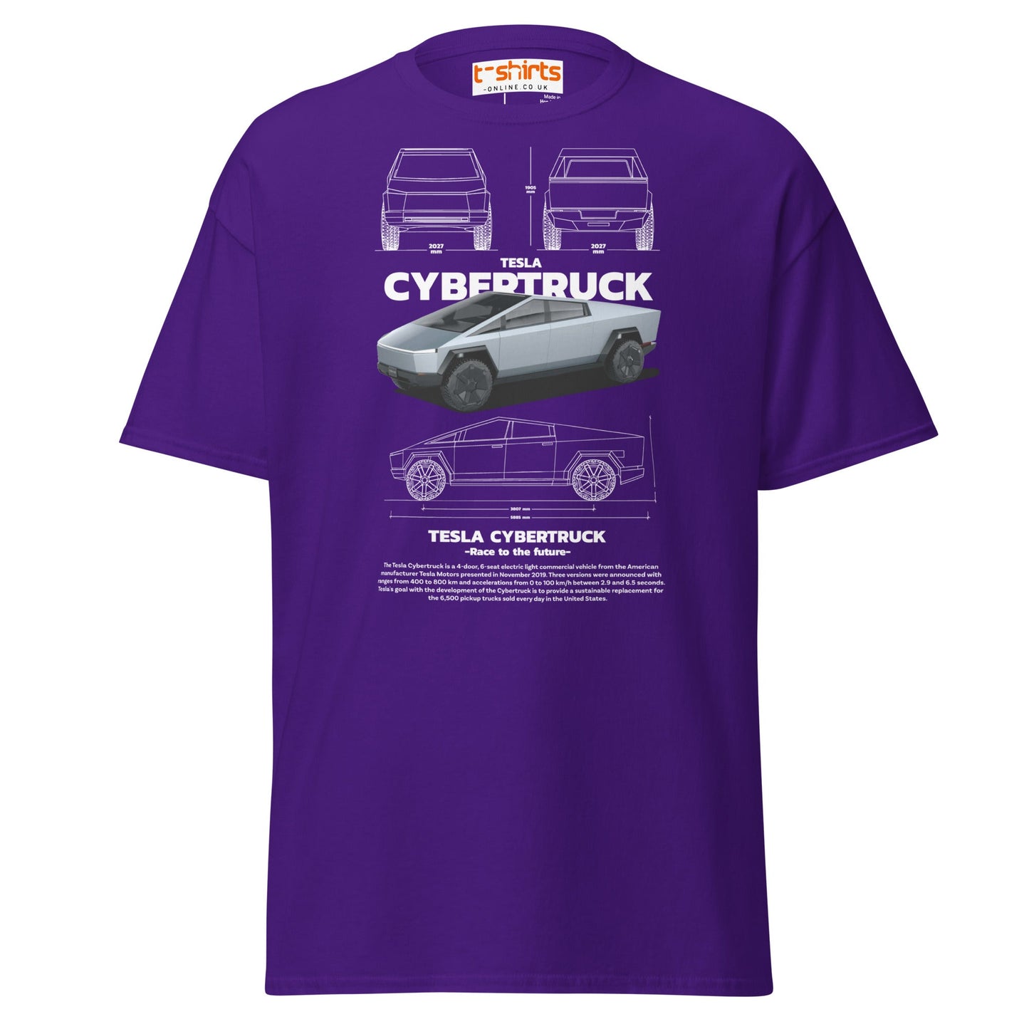 Tesla Cybertruck T-Shirt | Futuristic Pickup Graphic Tee - Purple - T-Shirts Online