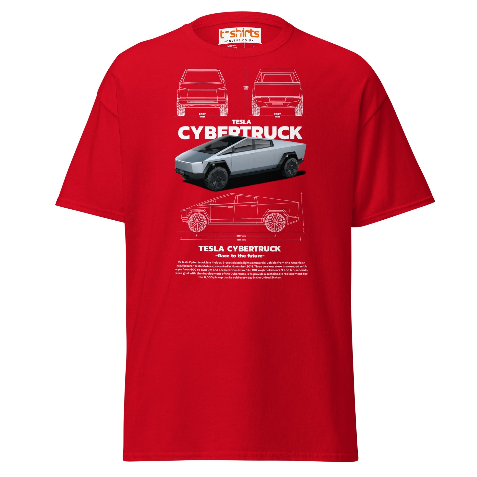 Tesla Cybertruck T-Shirt | Futuristic Pickup Graphic Tee - Red - T-Shirts Online