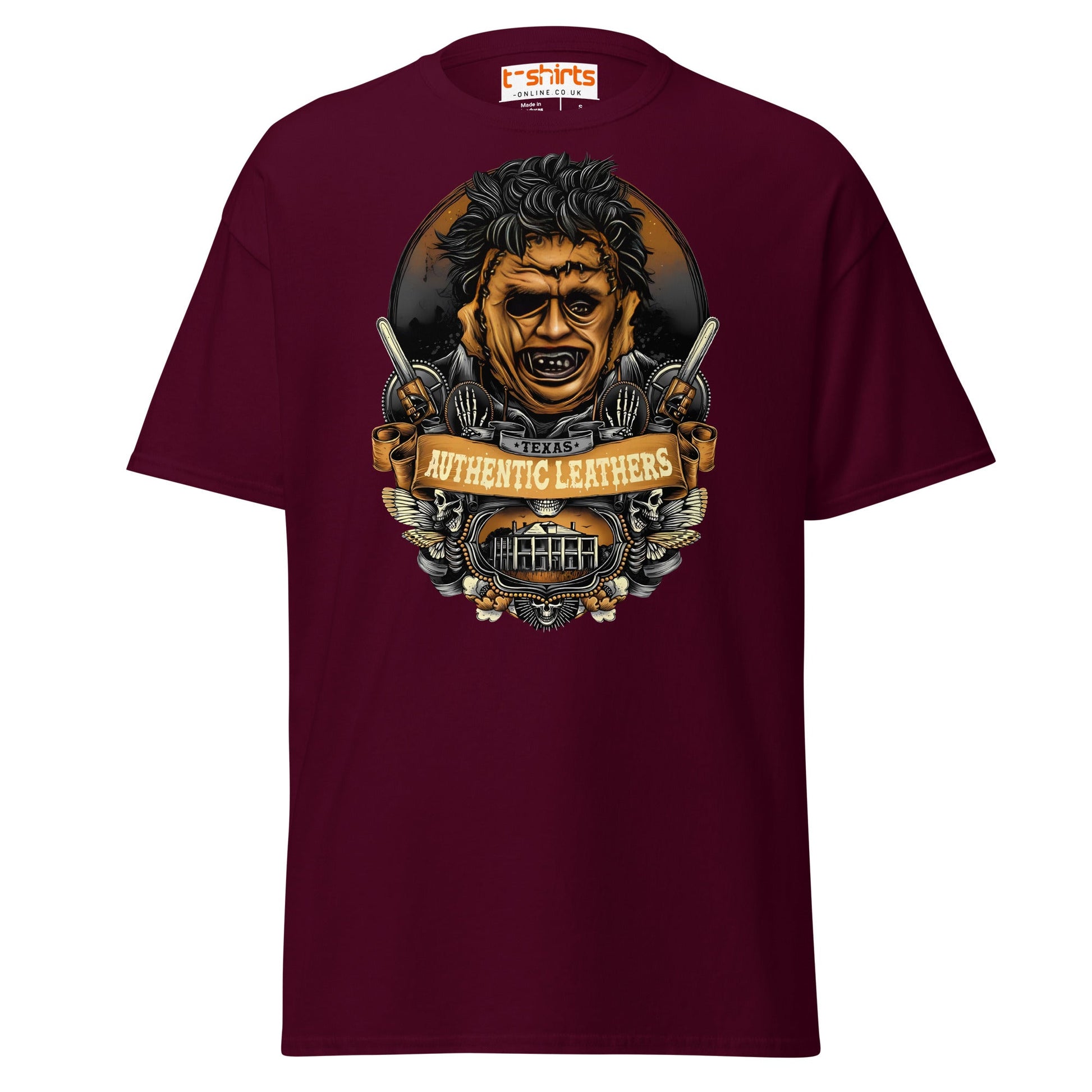 Texas Horror T-Shirt | Authentic Leathers Design - Maroon - T-Shirts Online