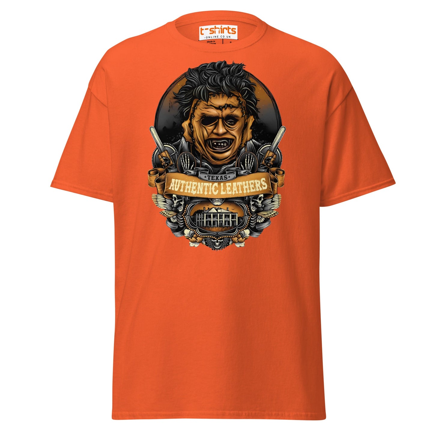 Texas Horror T-Shirt | Authentic Leathers Design - Orange - T-Shirts Online