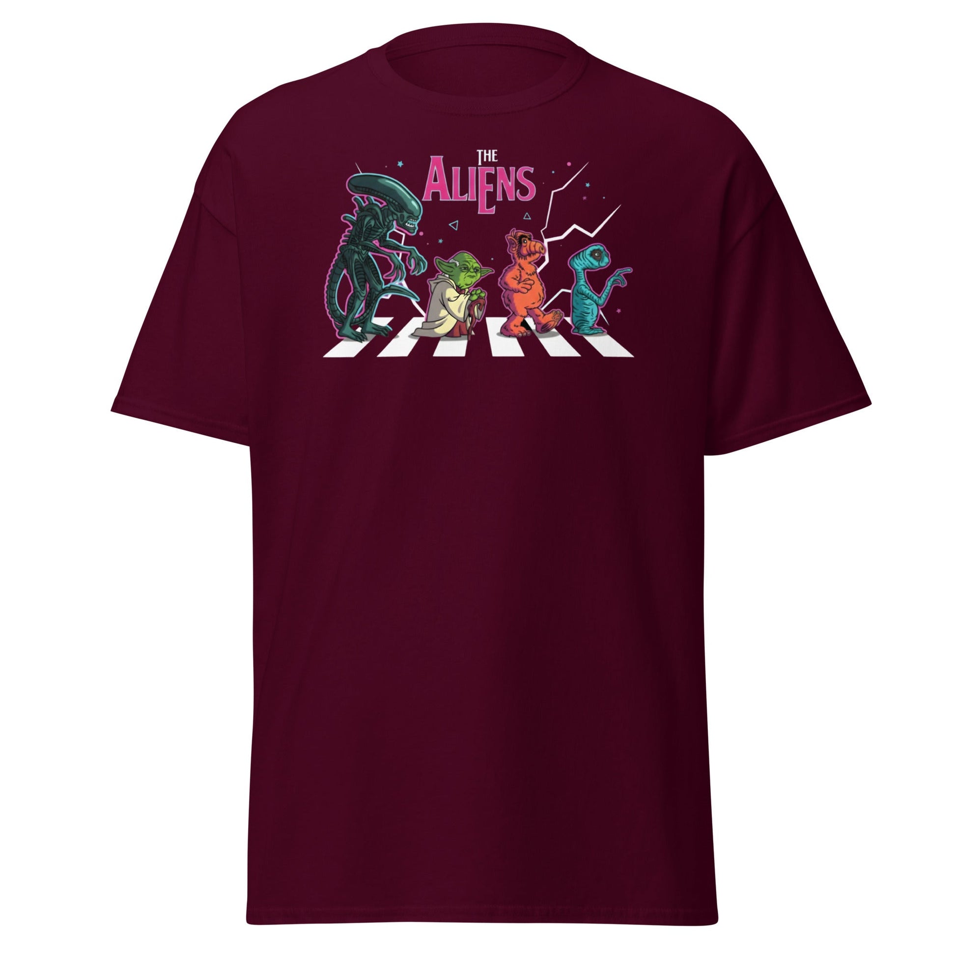 The Aliens Abbey Road T-Shirt – Beatles Parody Mashup Tee - Maroon - T-Shirts Online