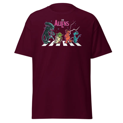 The Aliens Abbey Road T-Shirt – Beatles Parody Mashup Tee - Maroon - T-Shirts Online