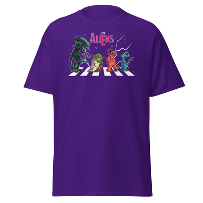 The Aliens Abbey Road T-Shirt – Beatles Parody Mashup Tee - Purple - T-Shirts Online