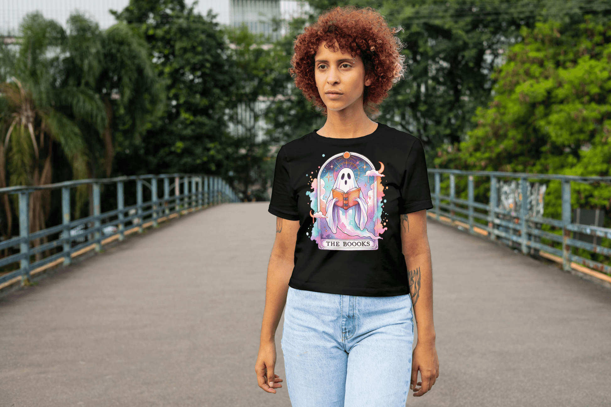 'The Boooks Ghost' Tarot | Tarot Card T-Shirt - Black - T-Shirts Online